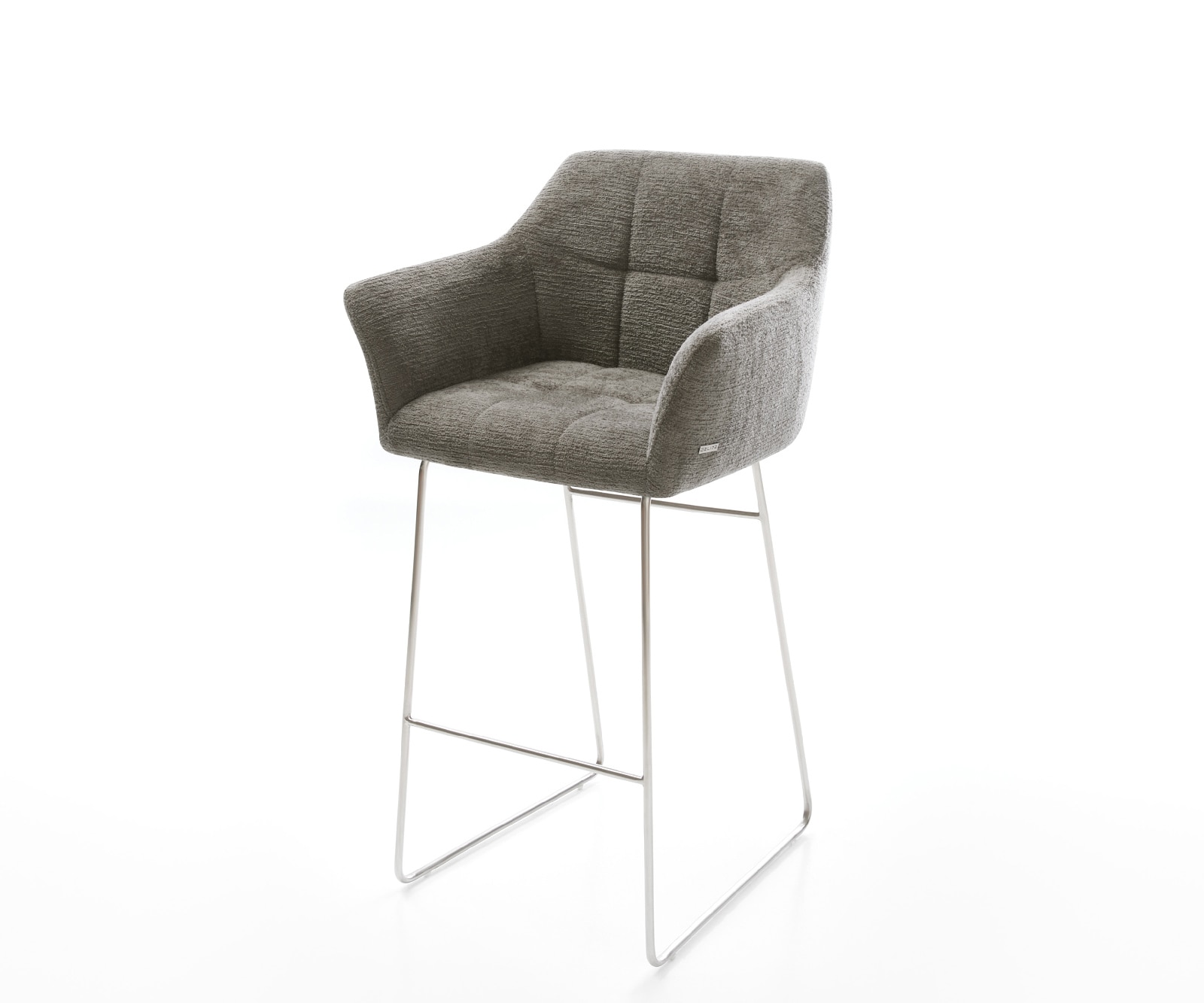 Chaise-de-bar Yulo-Flex Bouclé doux Boue Pied trapèze acier inoxydable Argent