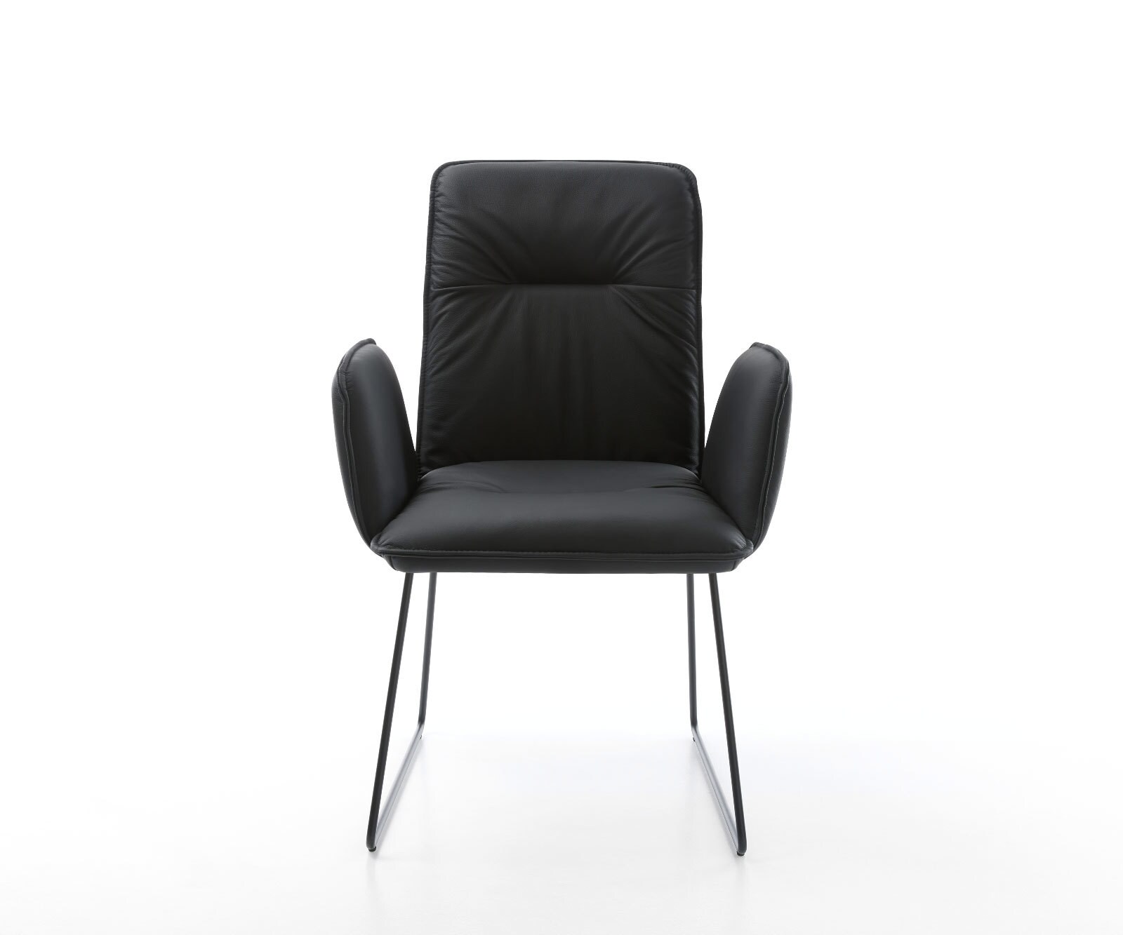 Chaise-de-salle-à-manger Vinja-Flex cuir de vache noir pied trapèze noir 1 Chaise-de-salle-à-manger Vinja-Flex cuir de vache noir pied trapèze noir 1