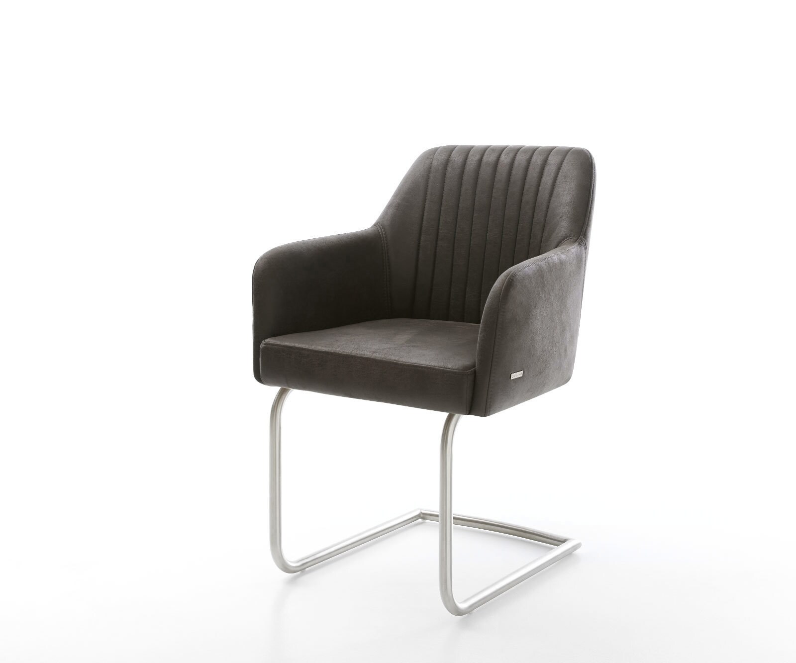 Cantilever Greg-Flex microvelours anthracite vintage pied cantilever rond acier inoxydable brossé ressorts ensachés