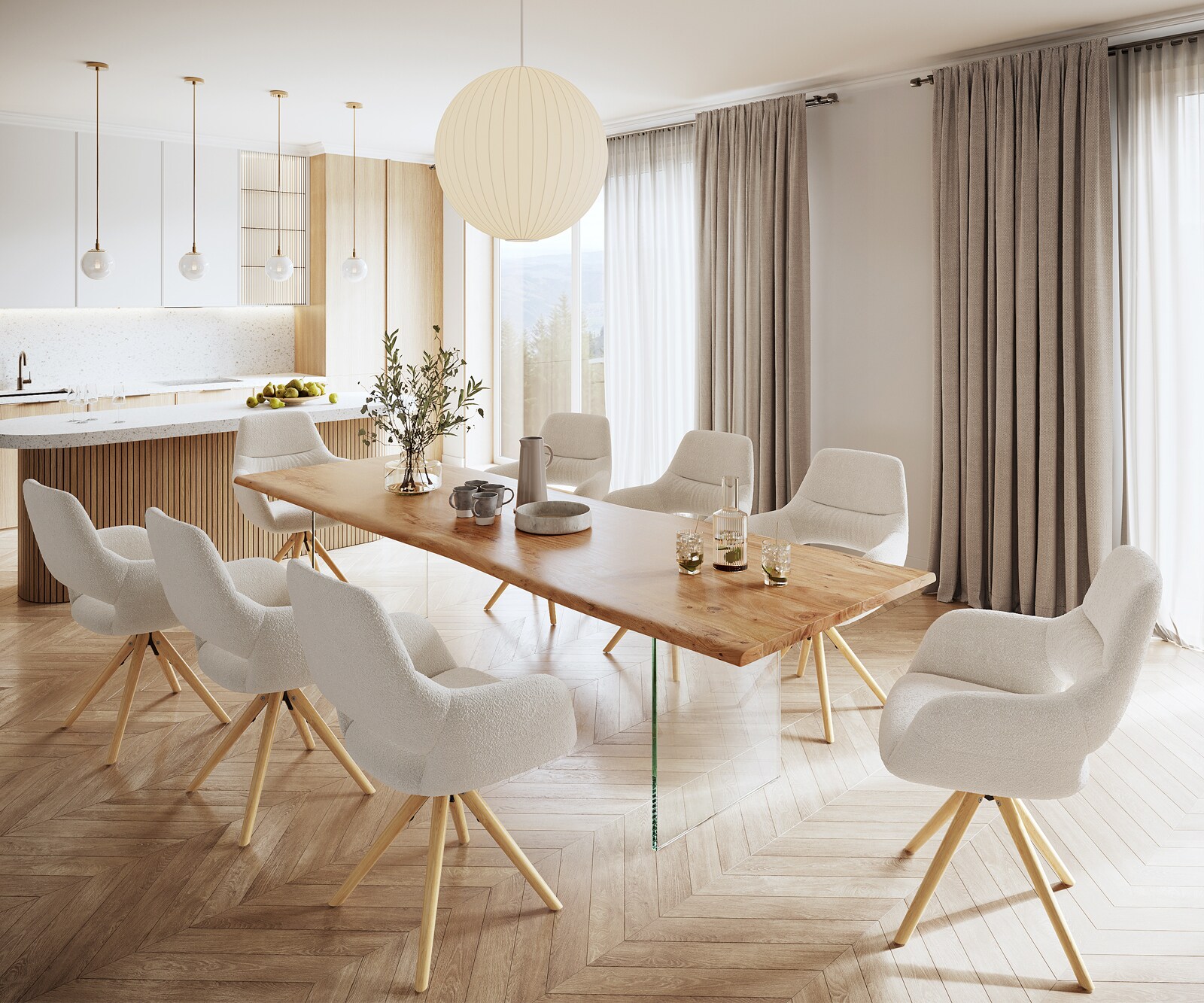 Table à manger Edge 300x100 acacia nature verre Live-Edge 5