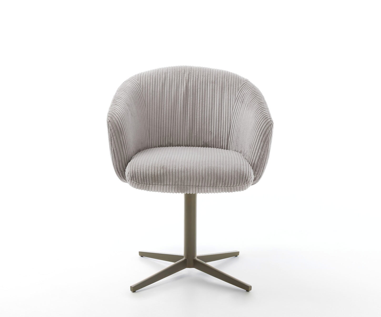 Chaise-pivotante Caja-Flex avec accoudoirs côtelé gris argenté pied de chaise 4 branches aspect titane pivotement sur 360° ressorts ensachés 1