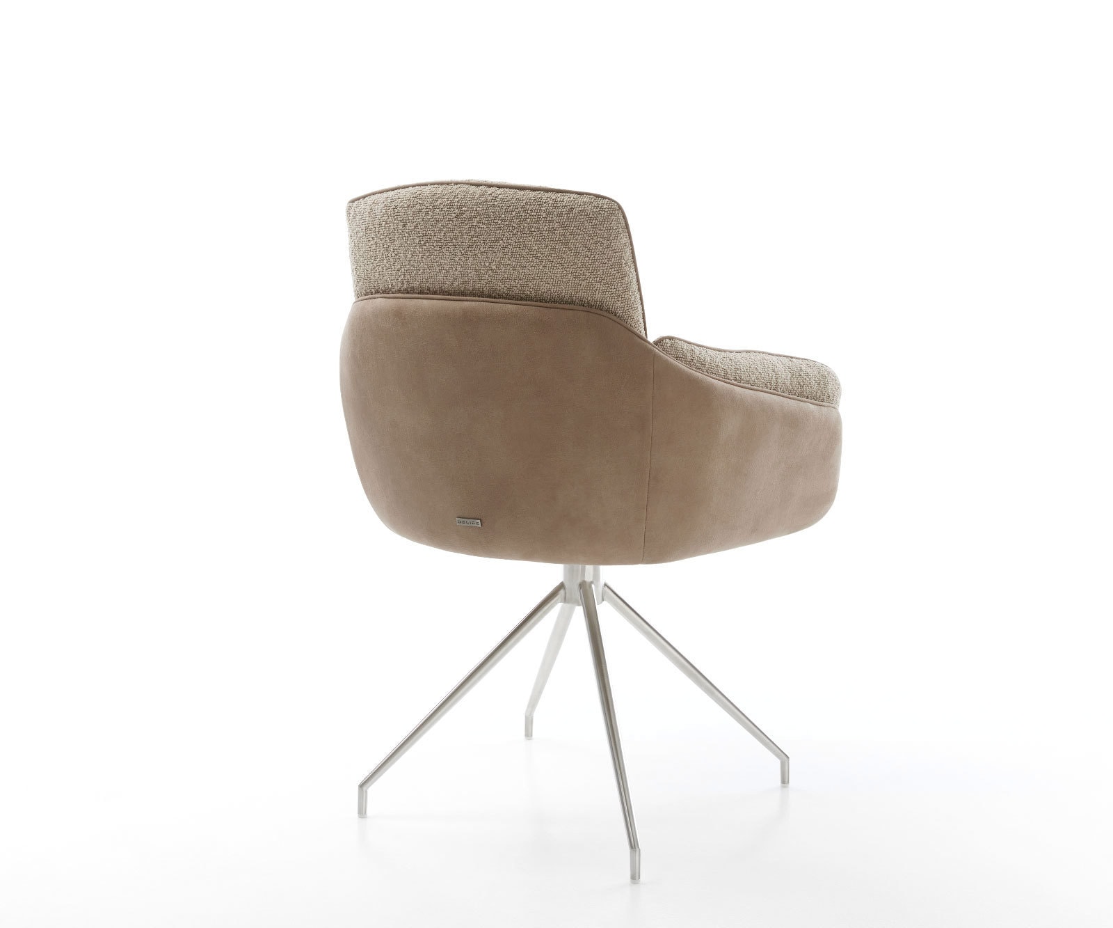 Chaise-pivotante Luan-Flex avec accoudoirs tissu mixte couleur boue pied croisé conique acier inoxydable brossé pivotement sur 180° 3 Chaise-pivotante Luan-Flex avec accoudoirs tissu mixte couleur boue pied croisé conique acier inoxydable brossé pivotement sur 180° 3