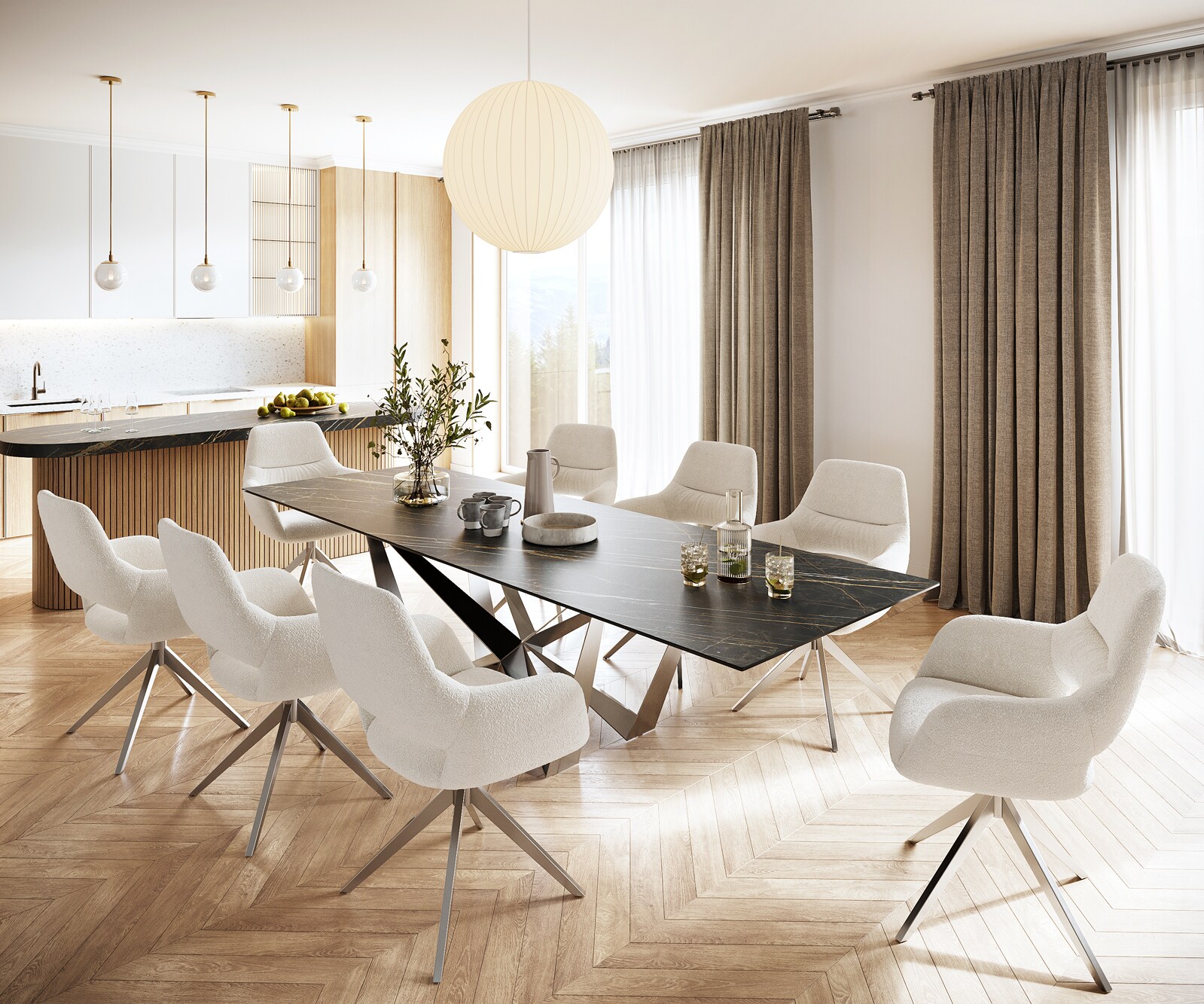 Table-à-manger Edge 300x100cm Laminam® céramique marron pieds milieu acier plat argent 5