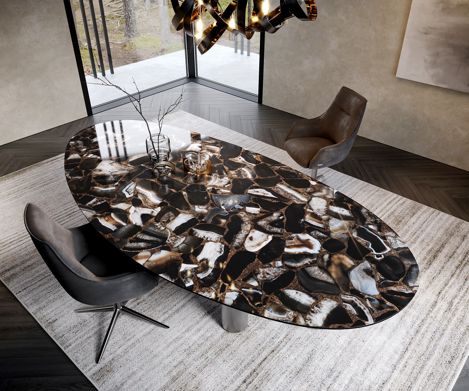 Table à manger Edge Ovale 280x130 Céramique Iris FMG Agatablack Troa Acier inoxydable Graphite 1