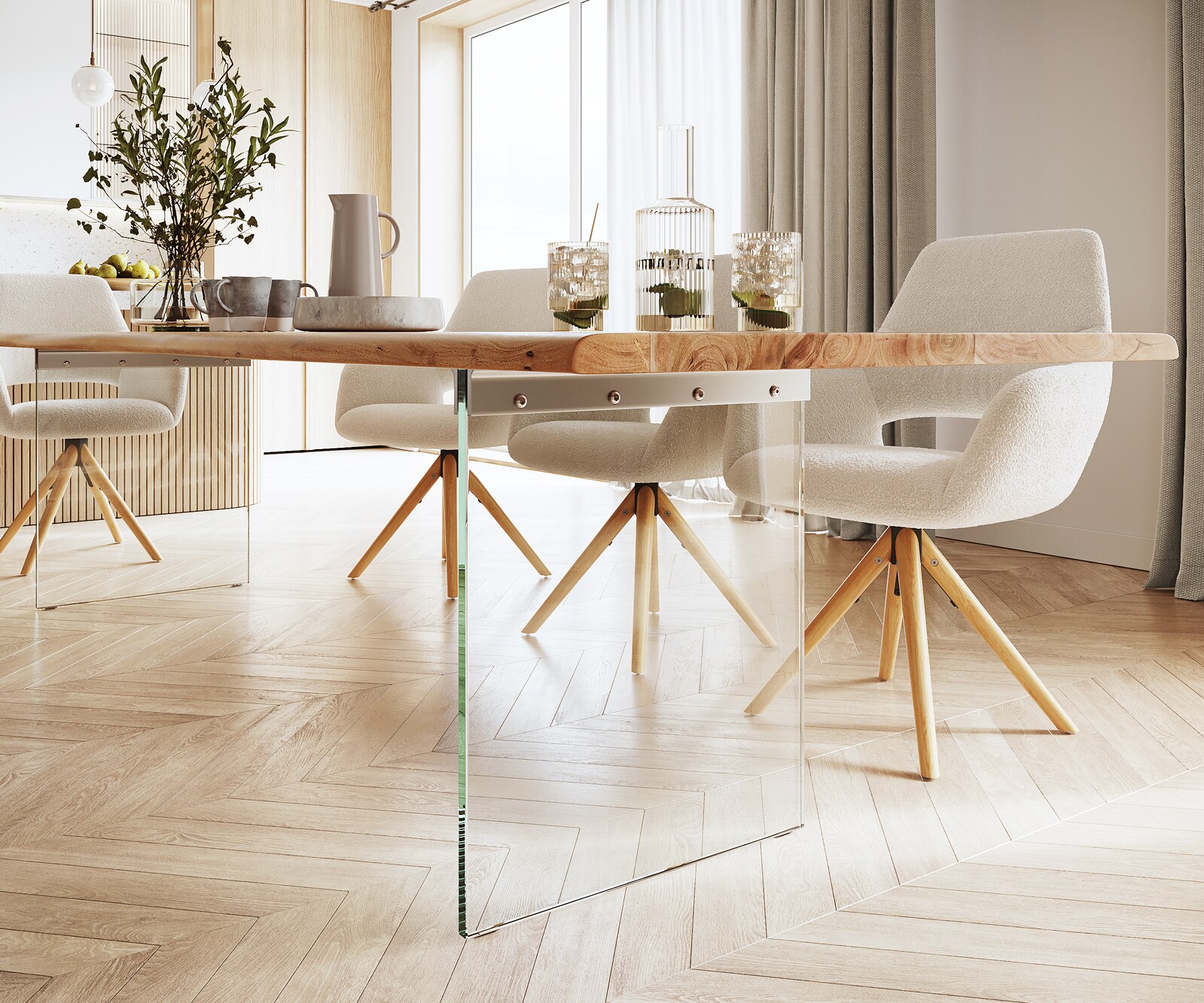 Table à manger Edge 300x100 acacia nature verre Live-Edge 4
