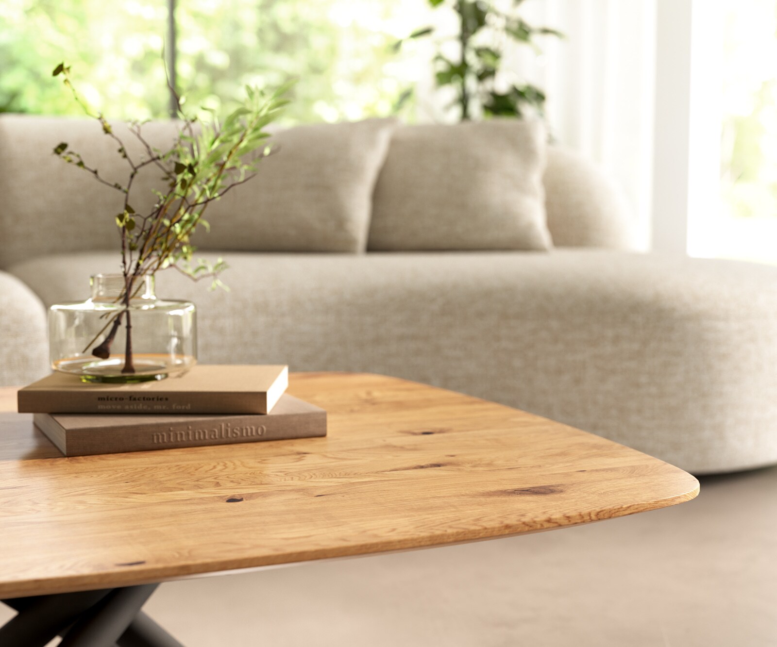 Table basse Edge Boot 90x90 cm chêne naturel bord suisse Sarity métal noir 5