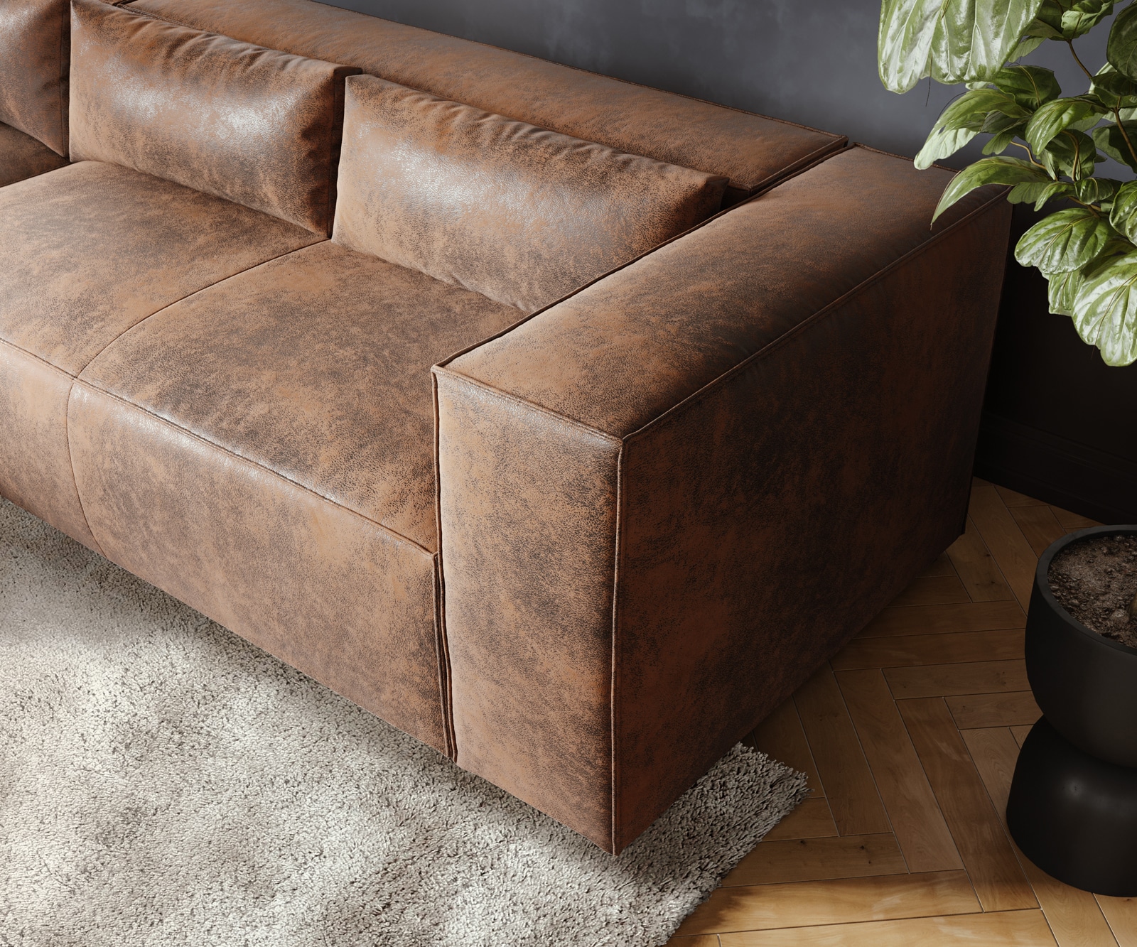 Canapé-d'angle Brom 260 x 175 cm imitation cuir marron Recamière à gauche 5 Canapé-d'angle Brom 260 x 175 cm imitation cuir marron Recamière à gauche 5