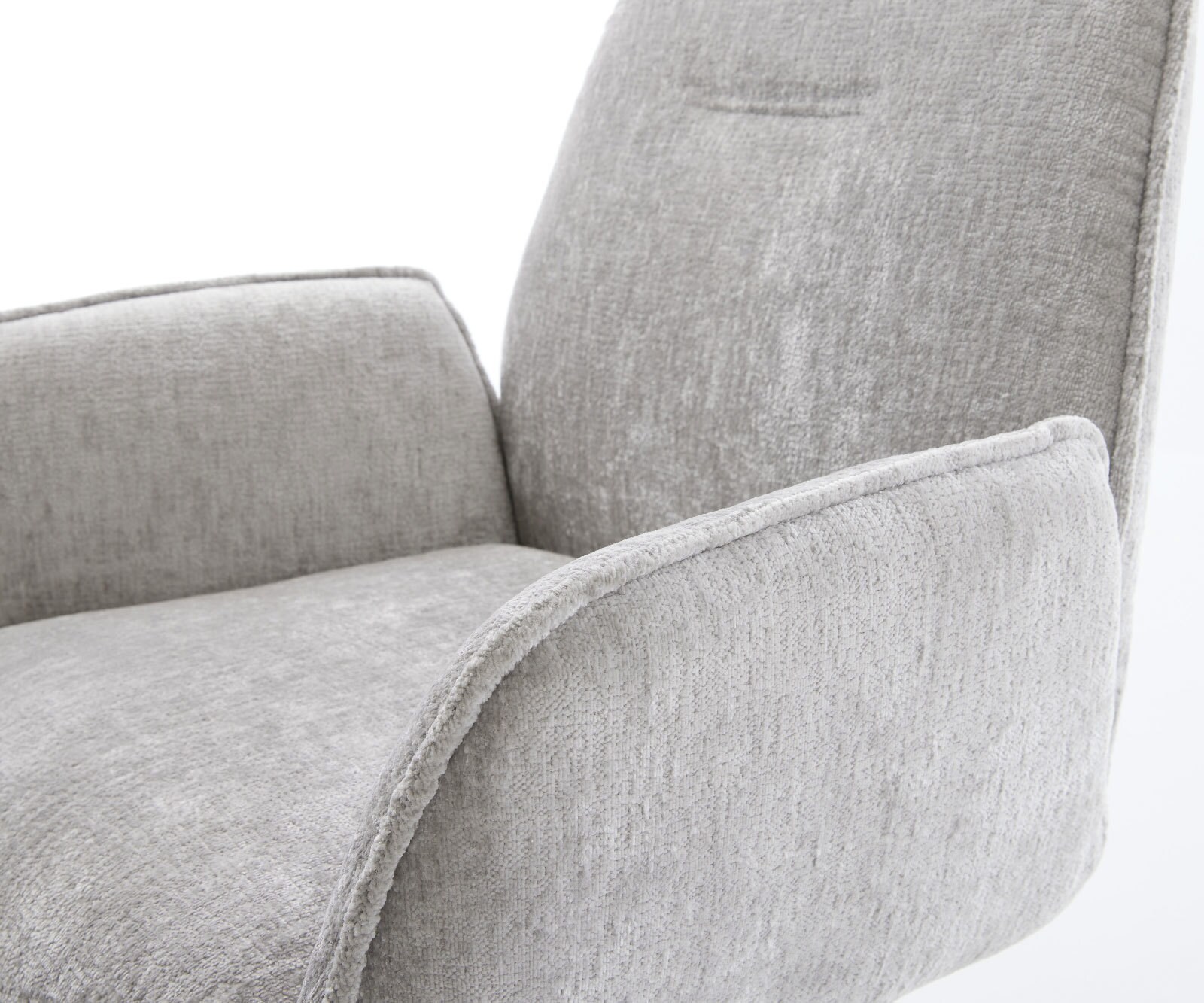 Chaise-pivotante Zoa-Flex chenille gris argenté pied de chaise 4 branches acier inoxydable brossé pivotement sur 360° fonction bascule ressorts ensachés 4