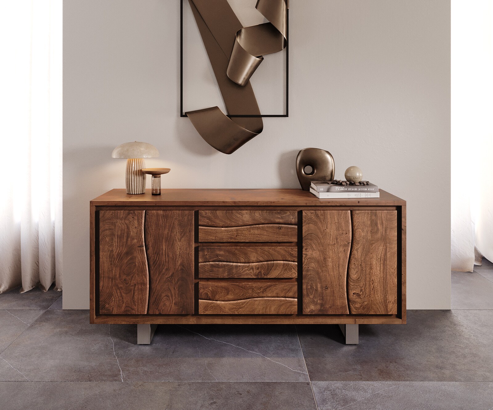 Buffet Live-Edge 172 cm acacia marron 3 tiroirs 4 portes 1 Buffet Live-Edge 172 cm acacia marron 3 tiroirs 4 portes 1