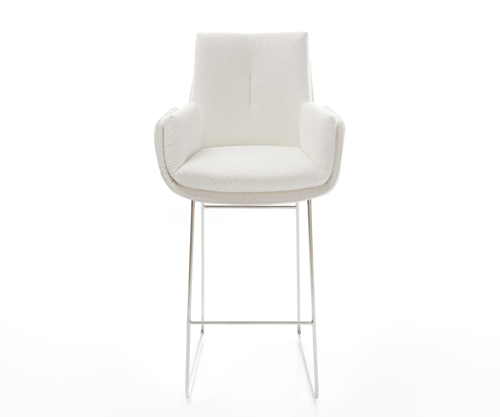 Chaise-de-bar Clea-Flex Bouclé Crème-blanc Pied trapèze acier inoxydable Argent 1