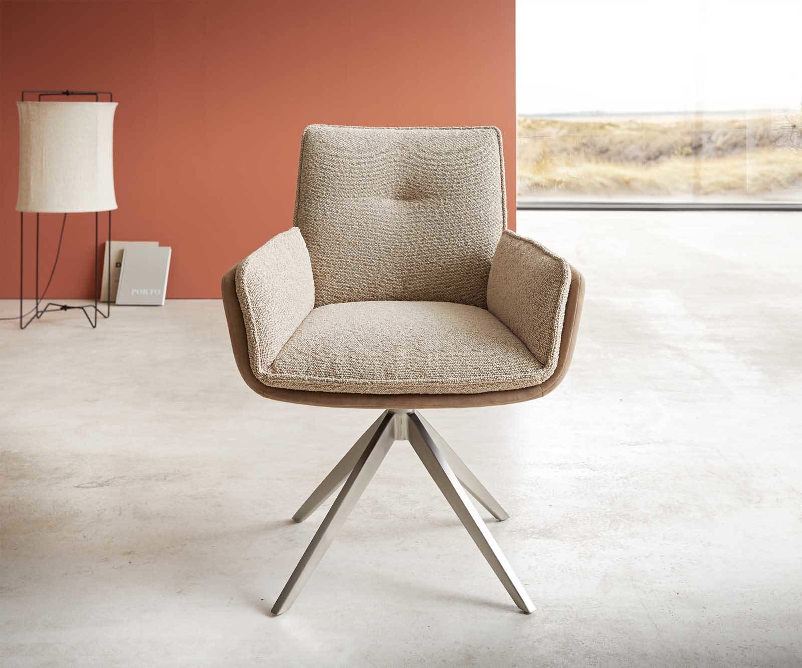 Chaise-pivotante Nela-Flex tissu mixte couleur boue pied croisé large acier inoxydable brossé pivotement sur 360° 1 Chaise-pivotante Nela-Flex tissu mixte couleur boue pied croisé large acier inoxydable brossé pivotement sur 360° 1