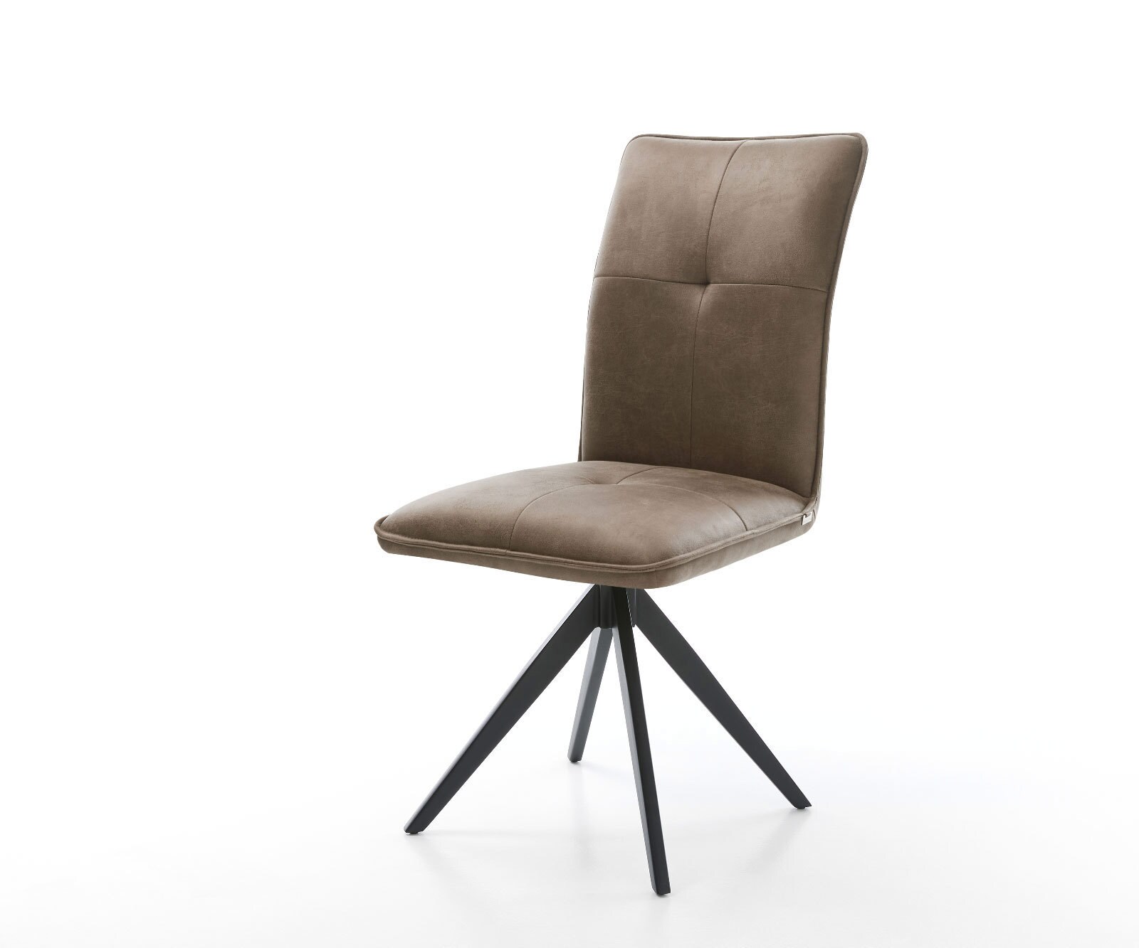 Chaise-de-salle-à-manger Maddy-Flex microvelours taupe vintage pied croisé angulaire noir