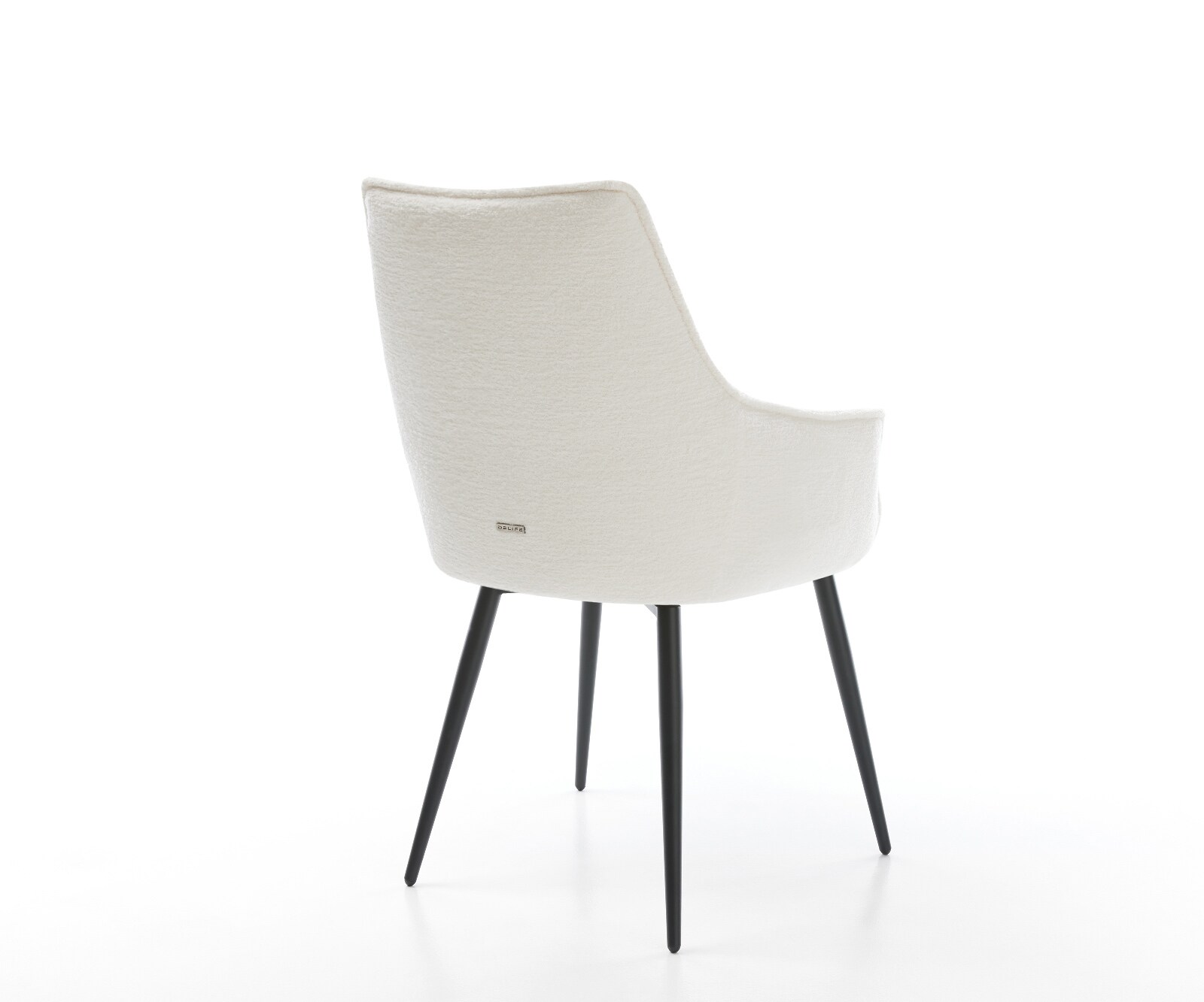 Chaise-de-salle-à-manger Alja-Flex avec accoudoirs bouclé doux beige 4 pieds coniques noir resorts ensachés 4