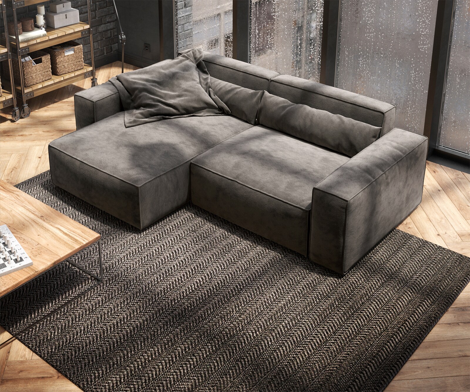 Canapé d'angle Sirpio 230x155 cm Microfibre Marron Kaki Recamiere variable 3