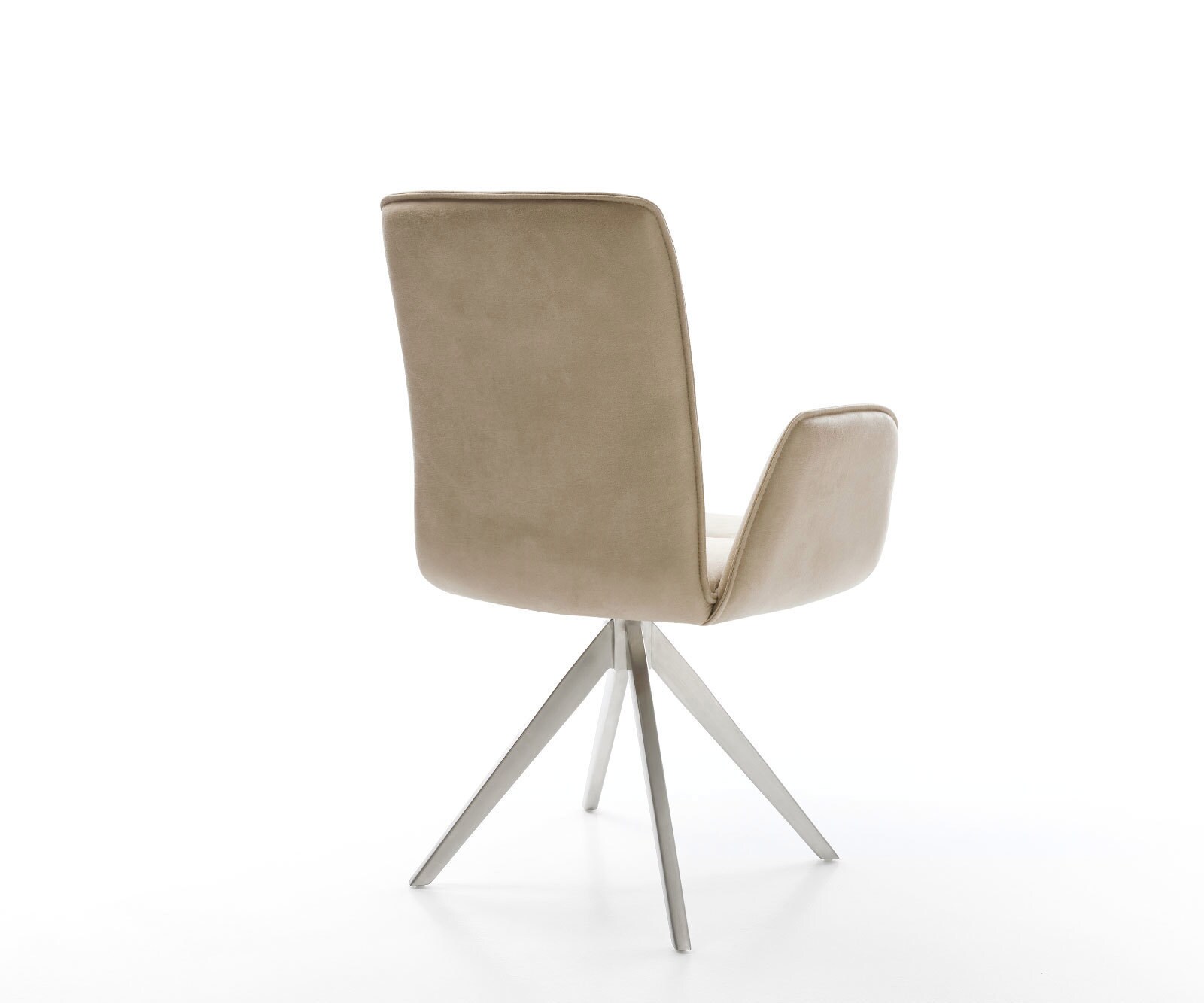 Chaise-de-salle-à-manger Vinja-Flex microvelours beige vintage pied croisé angulaire acier inoxydable brossé 4