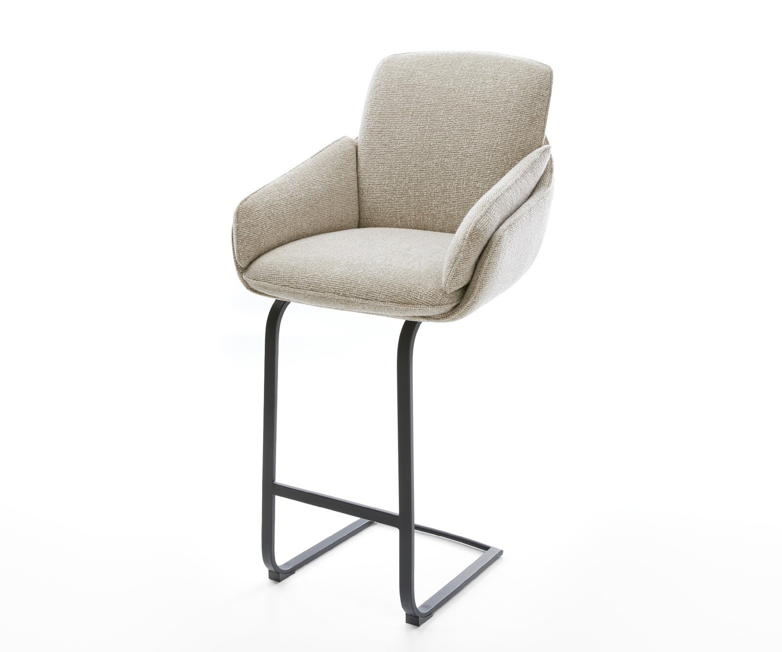 Chaise-de-bar Luan-Flex Tissu tissé doux Beige Pied cantilever plat noir Noir 1
