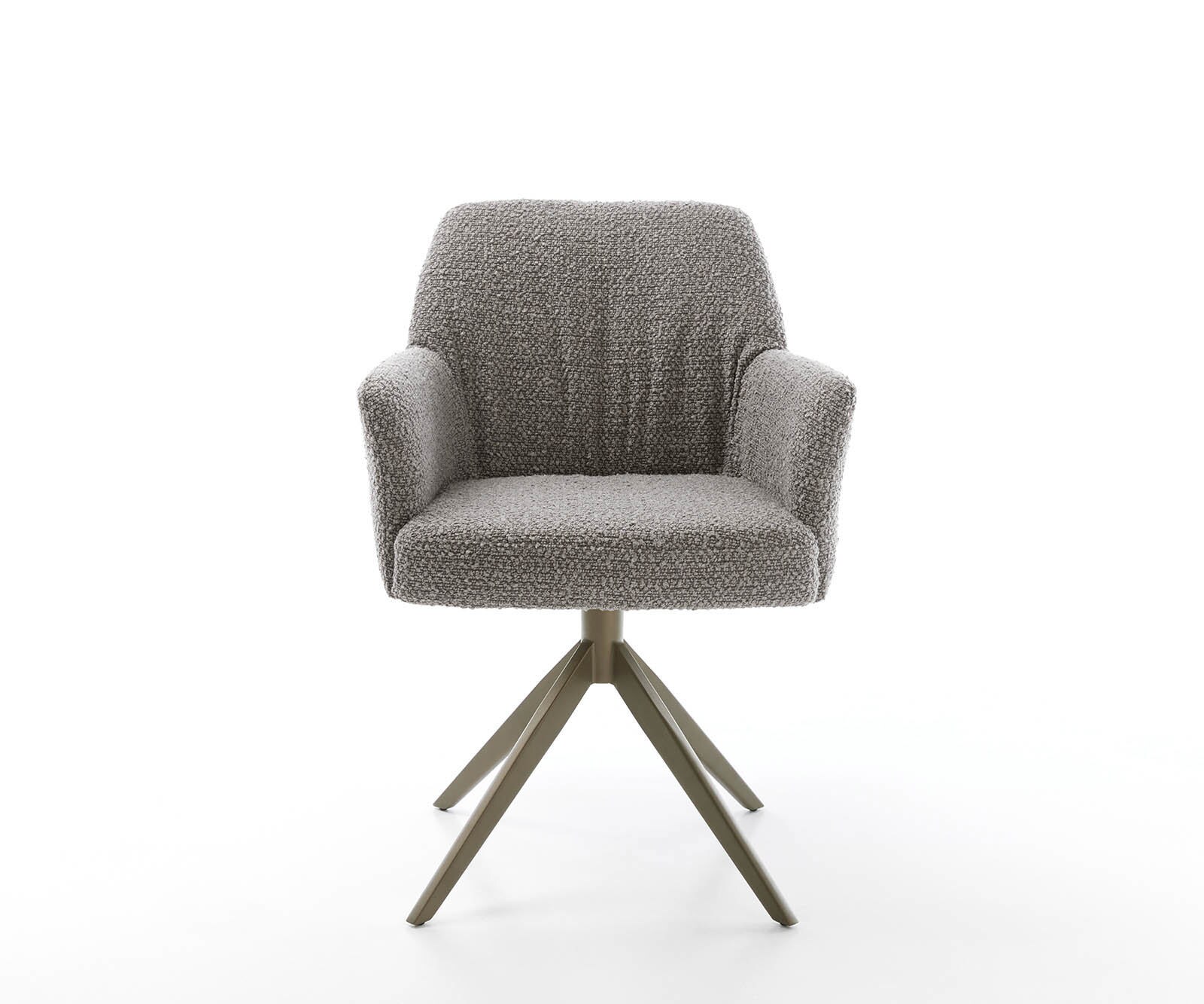 Chaise-pivotante Xana-Flex avec accoudoirs bouclé gris argenté pied croisé large aspect titane pivotement sur 360° ressorts ensachés 1