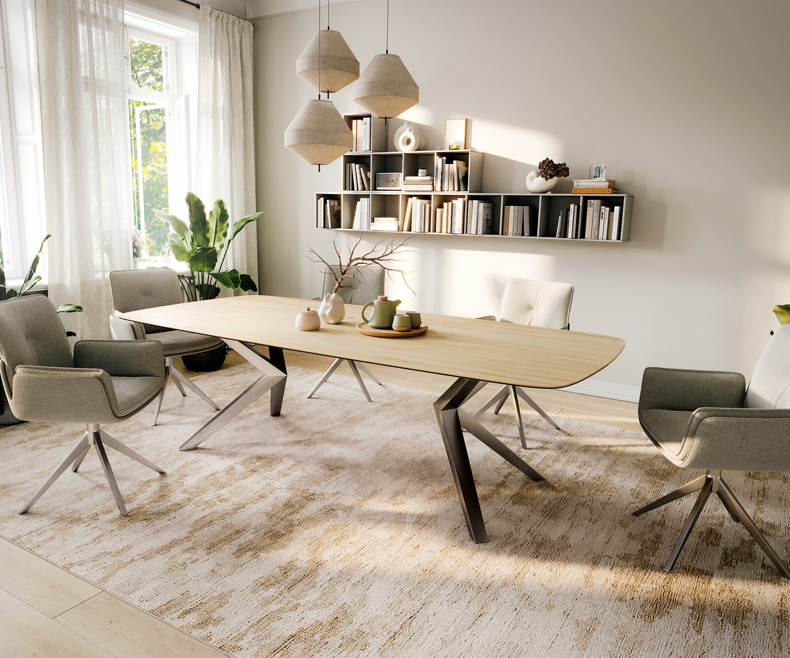 Table à manger Edge Boot 260x120 cm Céramique Laminam® Sabbia Eichefarbig Zenthara anguleux Acier inoxydable 7