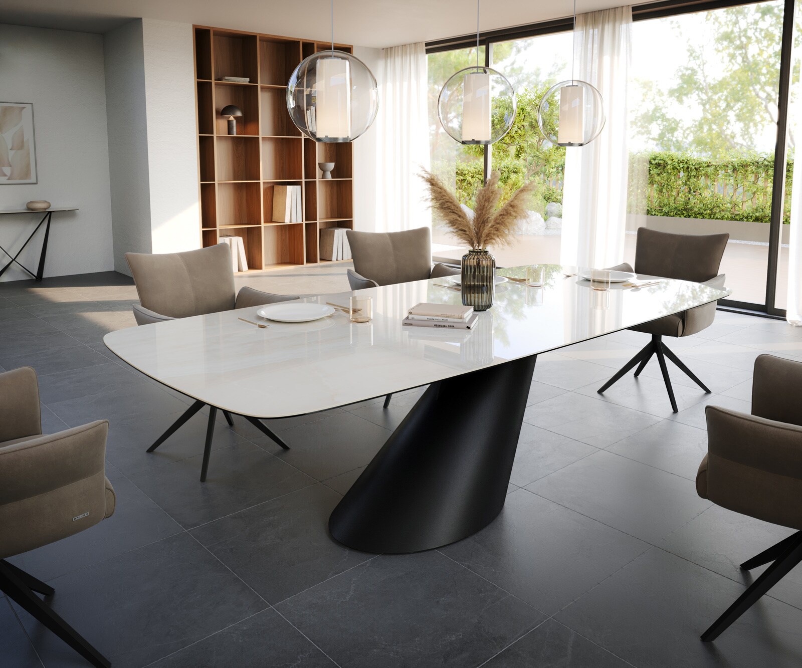 Table à manger Edge Boot 260x120 cm Céramique Onyx Champagne Cono Métal Noir 1