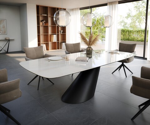 Table à manger Edge Boot 260x120 cm Céramique Onyx Champagne Cono Métal Noir