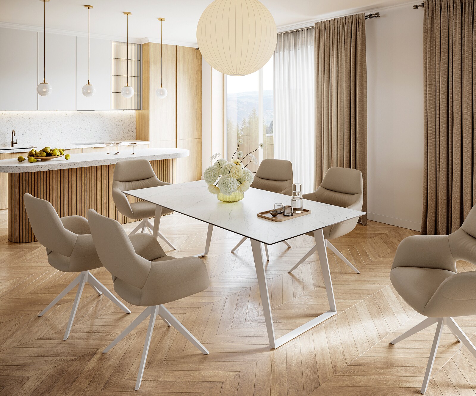 Table à manger Edge 200x100 cm Céramique Laminam®Statuarietto Blanc Métal Oblique Blanc 6