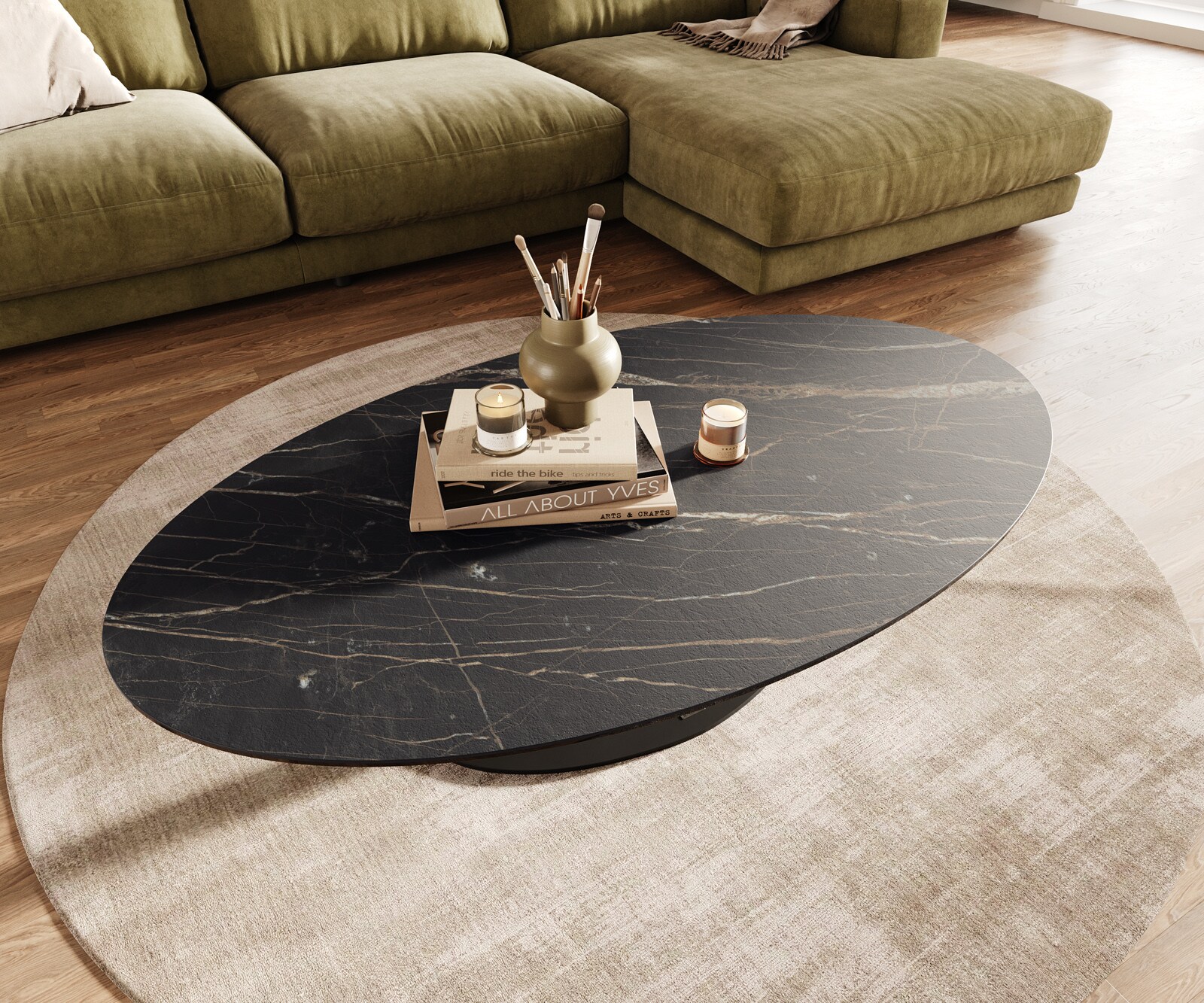 Table basse Edge Oval 140x80 cm céramique Laminam® Noir Desir brun Vibany métal noir 4