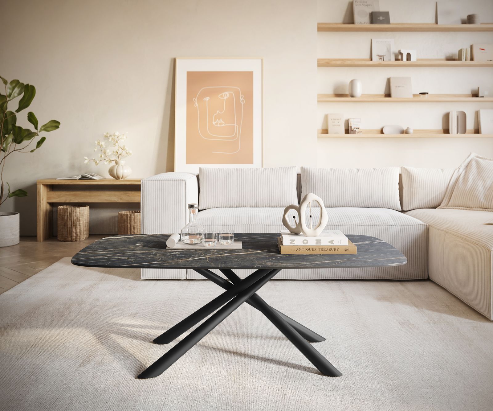 Table basse Edge Boot 120x70 cm céramique Laminam® Noir Desir brun Sarity métal noir 2