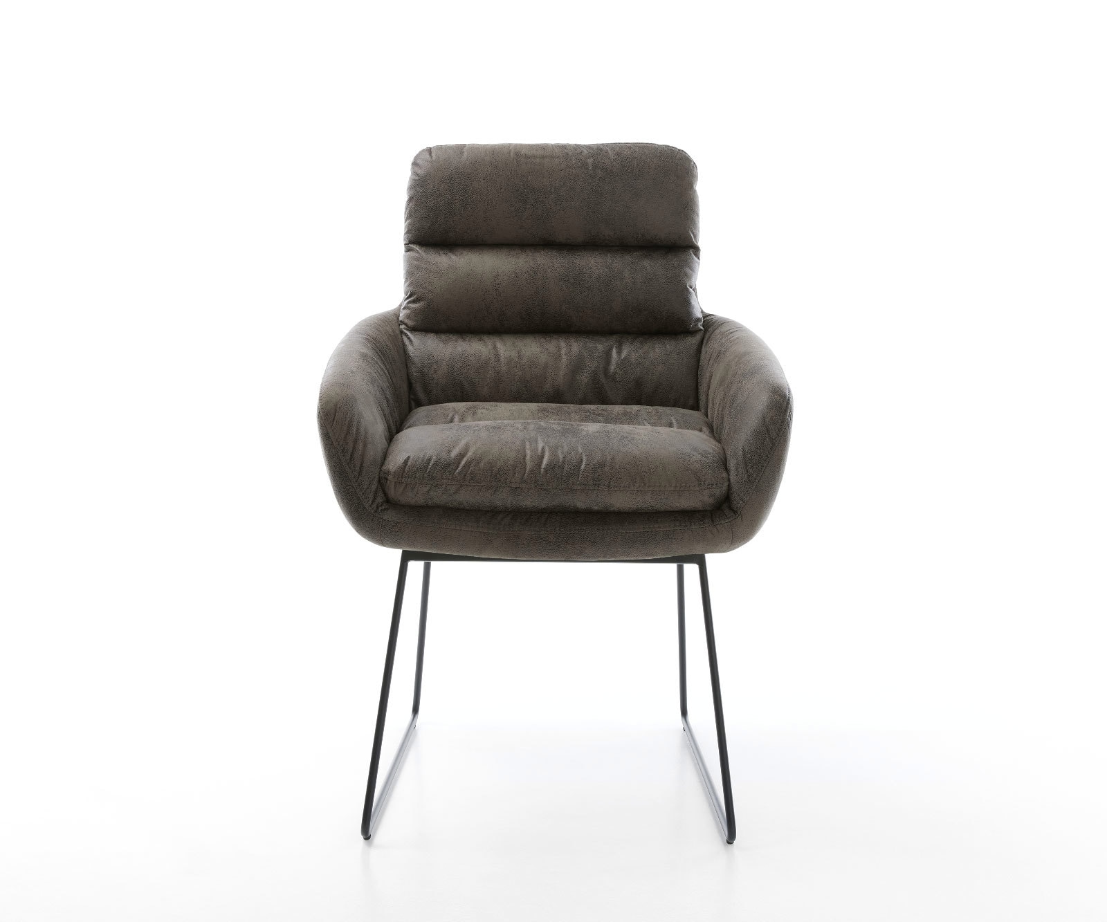 Chaise-de-salle-à-manger Abelia-Flex avec accoudoirs microvelours gris antique pied trapèze noir 1 Chaise-de-salle-à-manger Abelia-Flex avec accoudoirs microvelours gris antique pied trapèze noir 1