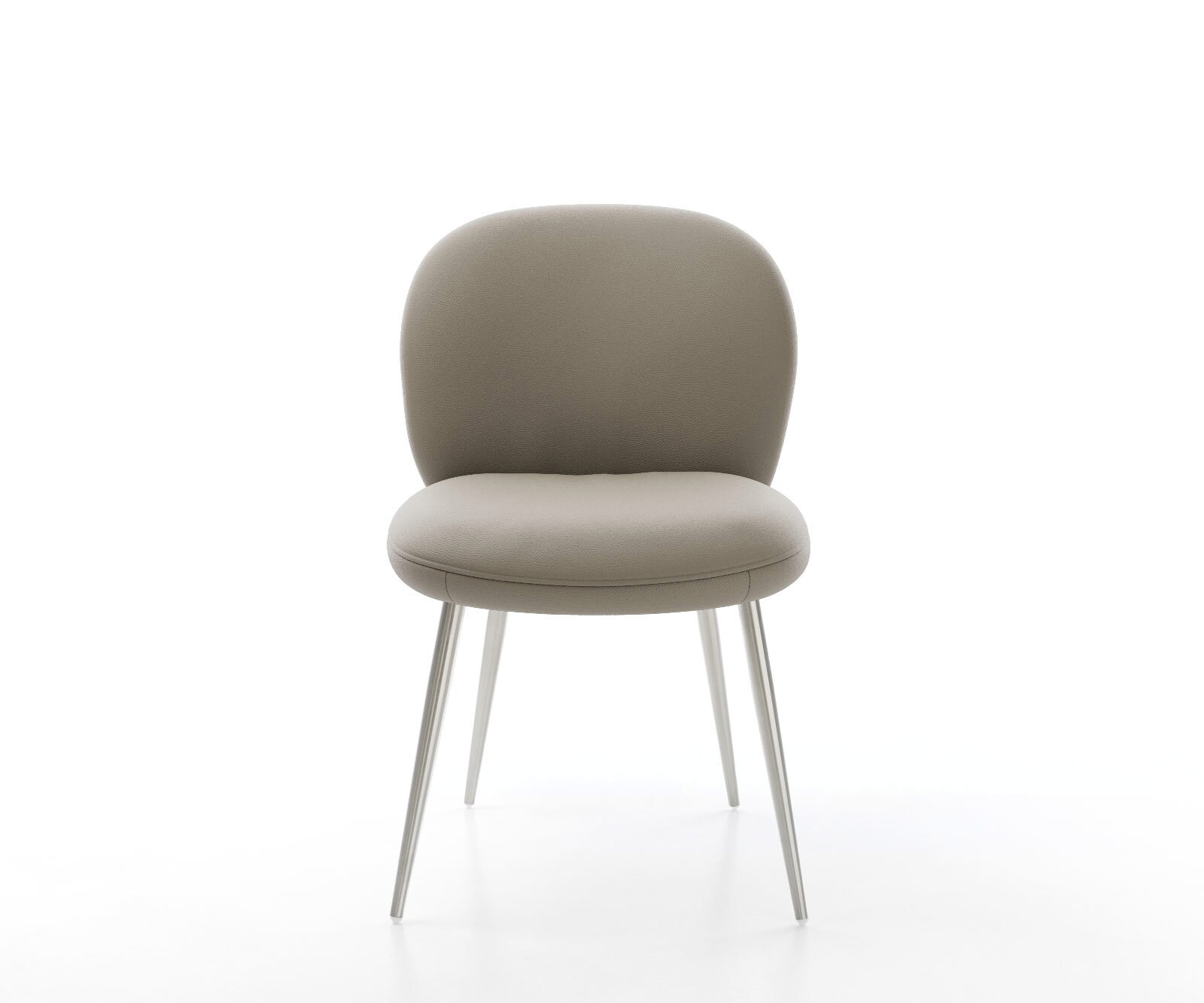Chaise-de-salle-à-manger Nube-Flex cuir de vache couleur boue 4 pieds coniques acier inoxydable brossé ressorts ensachés 2