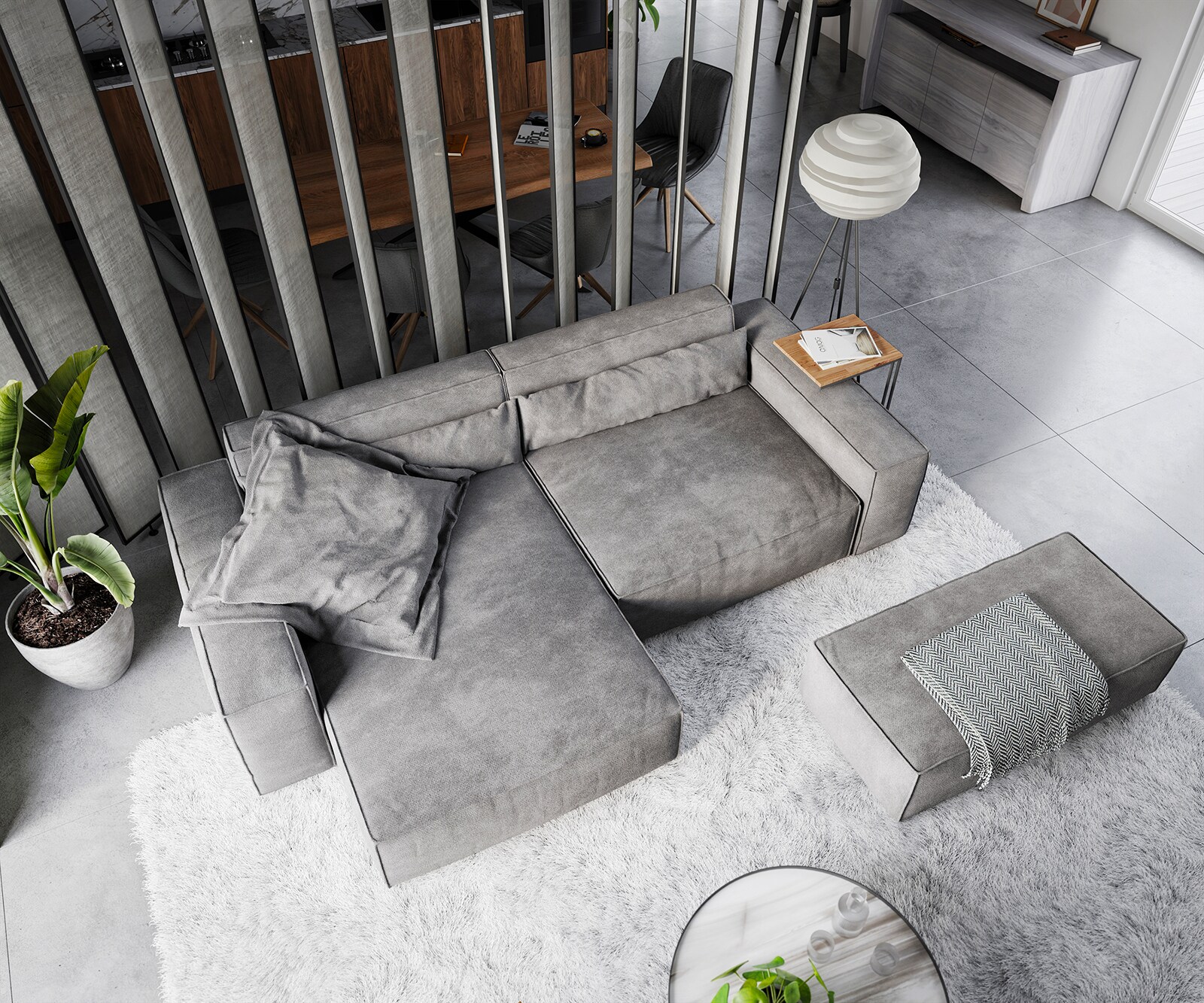 Canapé d'angle Sirpio XL 270x170 cm Microfibre Taupe Recamiere variable avec Tabouret 3