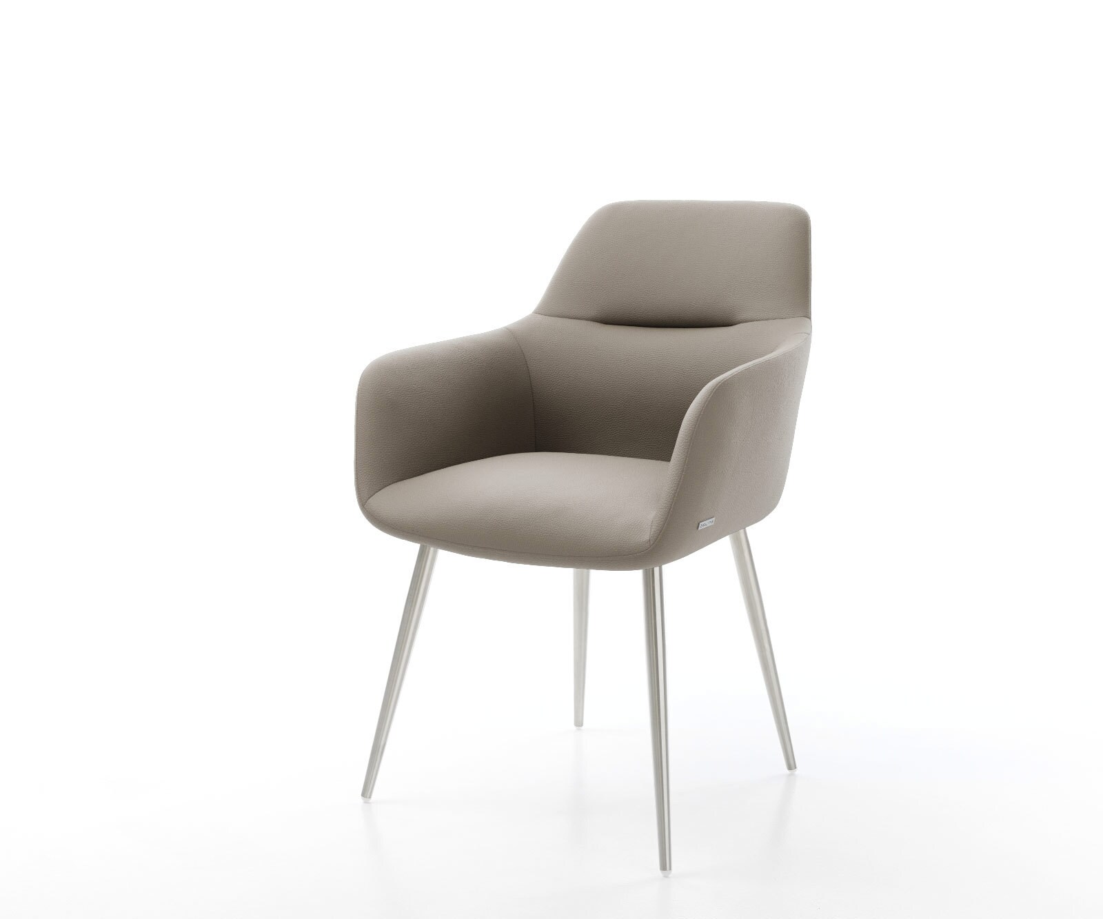 Chaise-de-salle-à-manger Pejo-Flex cuir de vache couleur boue 4 pieds coniques acier inoxydable brossé ressorts ensachés 1