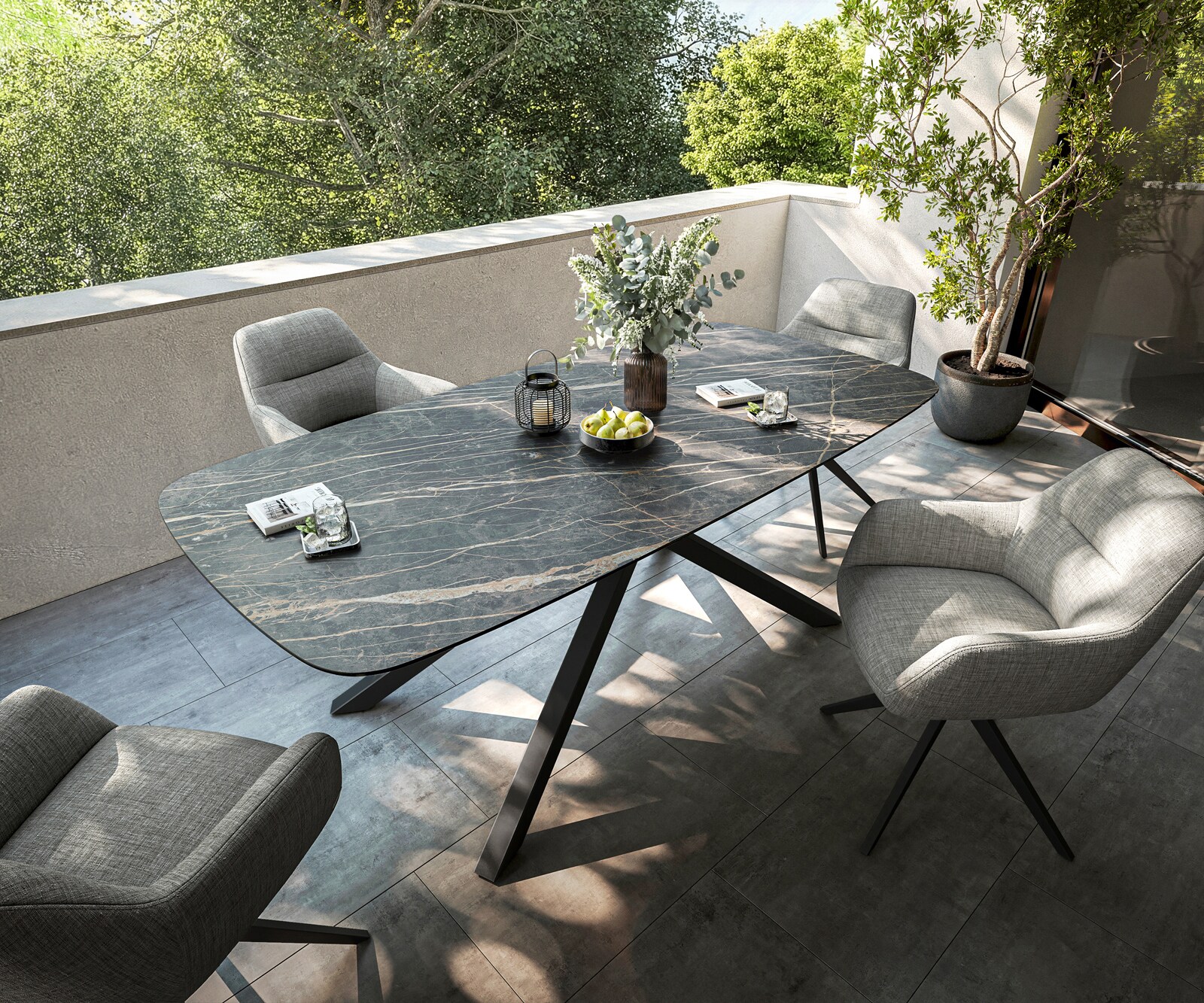 Table d’extérieur Edge Boot 200x100 cm céramique Laminam® Noir Desir brun piètement croisé rectangulaire noir 3