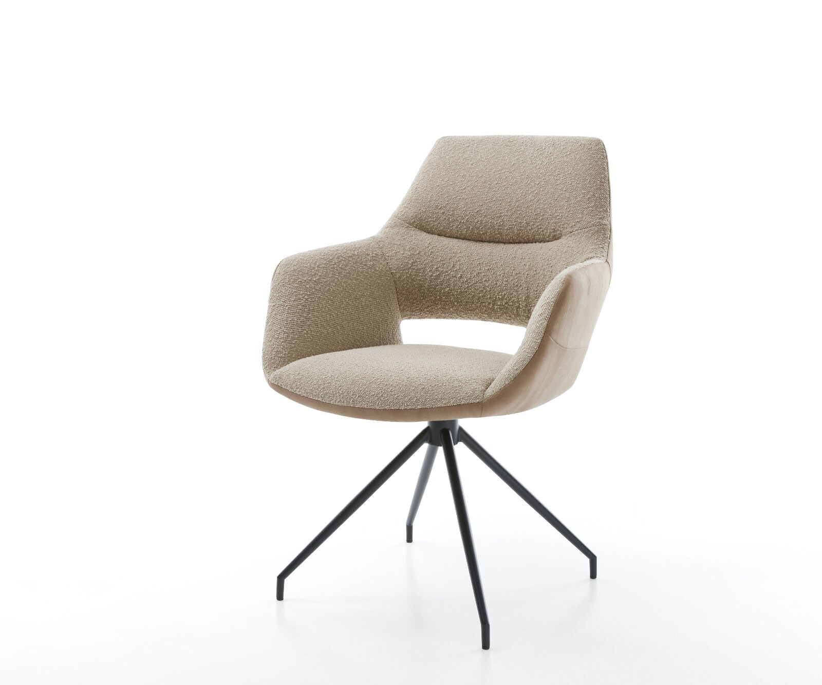 Chaise-pivotante Yago-Flex avec accoudoirs tissu mixte couleur boue pied croisé conique noir pivotement sur 180° ressorts ensachés 6 Chaise-pivotante Yago-Flex avec accoudoirs tissu mixte couleur boue pied croisé conique noir pivotement sur 180° ressorts ensachés 6