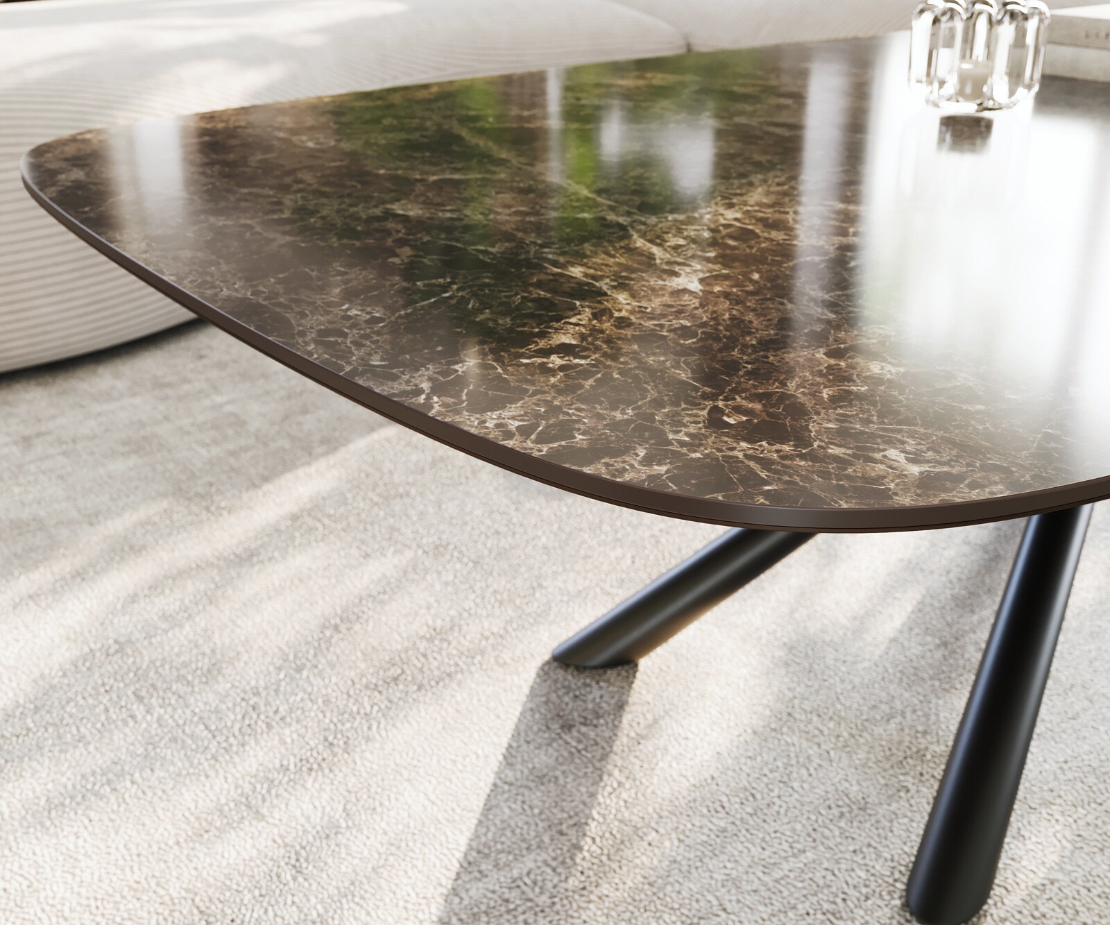 Table basse Edge bateau 140x80 cm céramique Emperador Extra Lucidato brun foncé Sarity métal noir 5