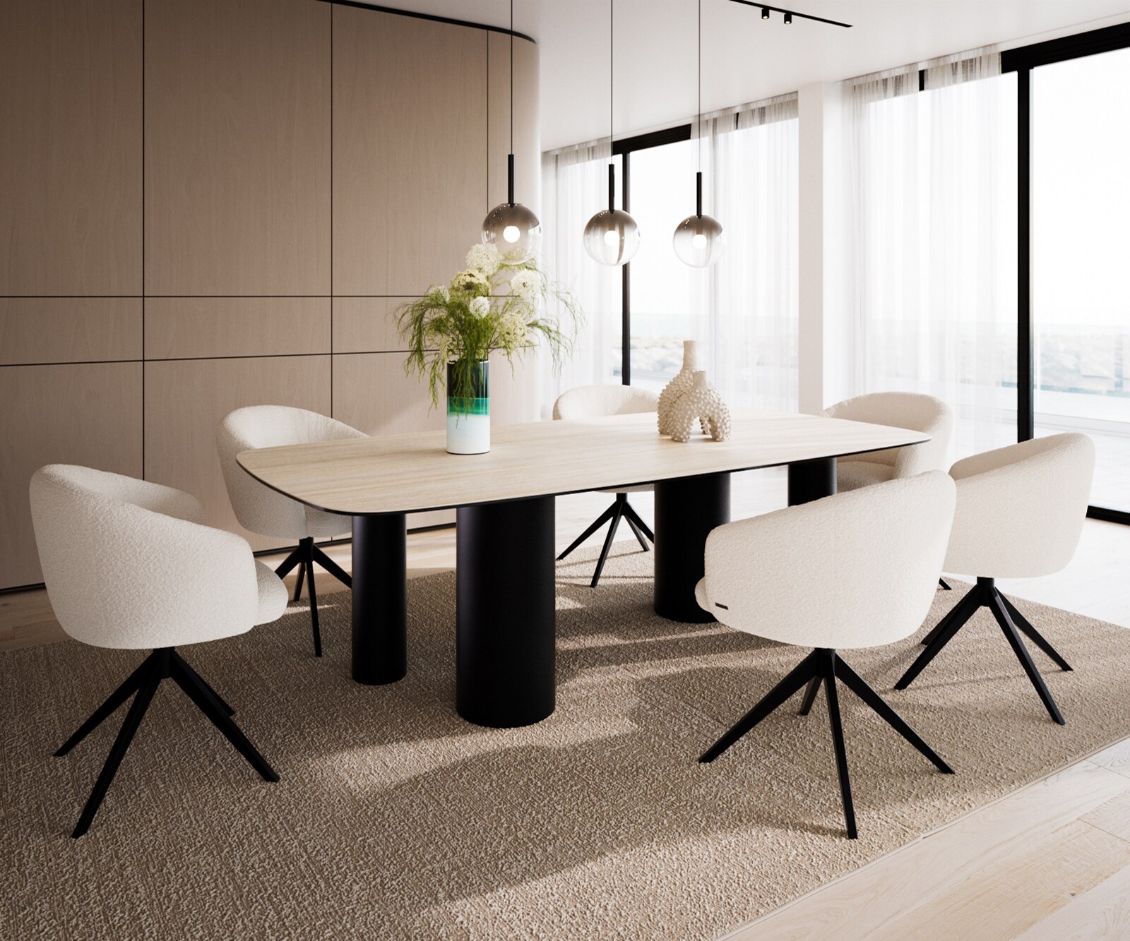 Table à manger Edge Boot 240x120 cm Céramique Travertin Naturel Pilier Métal Noir 4