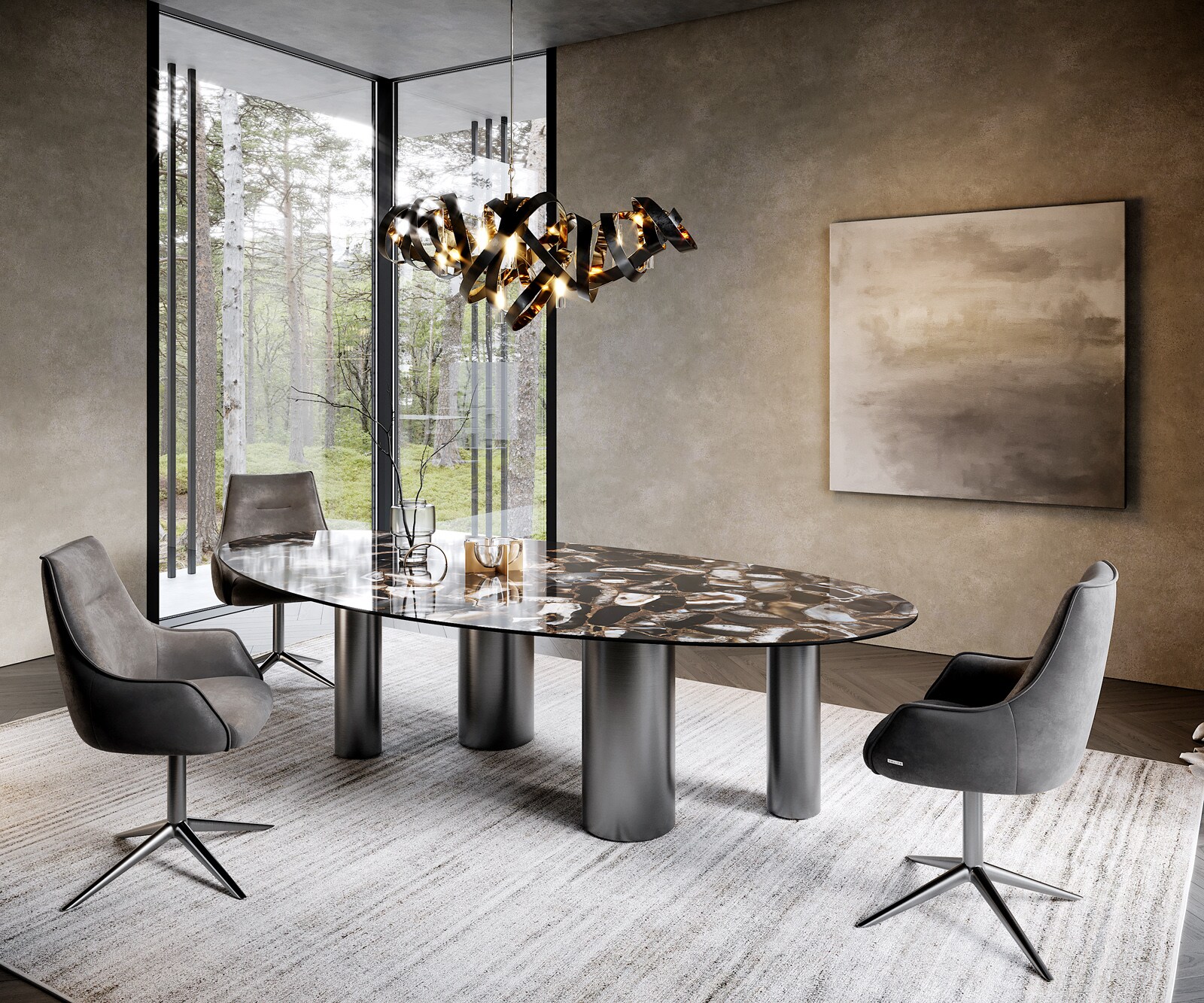 Table à manger Edge Ovale 280x130 Céramique Iris FMG Agatablack Pilier Acier inoxydable Graphite 5