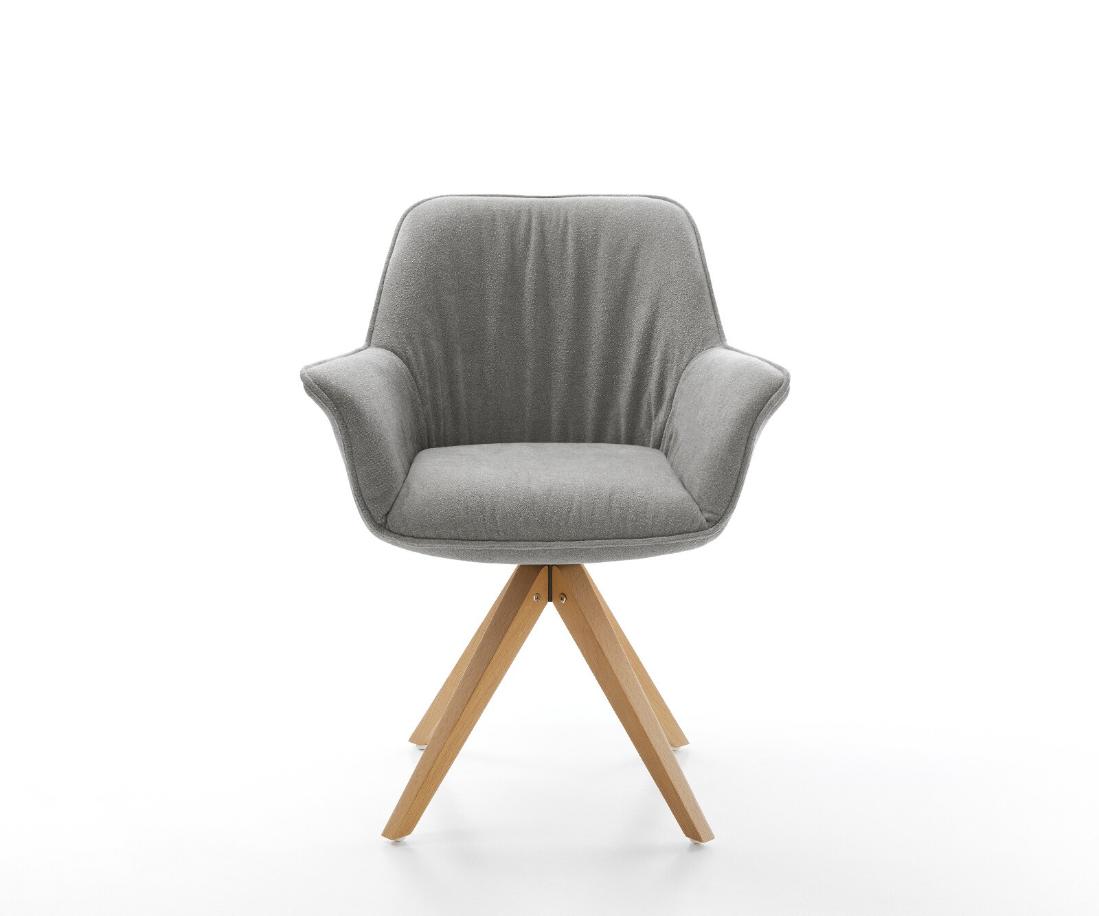 Chaise-pivotante Keila-Flex avec accoudoirs tissu structuré doux gris pied en bois angulaire naturel pivotement sur 180° 2