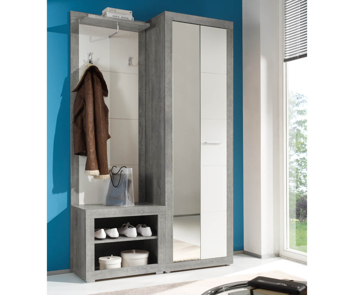 Meubles-de-couloir Shandor 60x195 blanc haute brillance gris Sitzbank 1