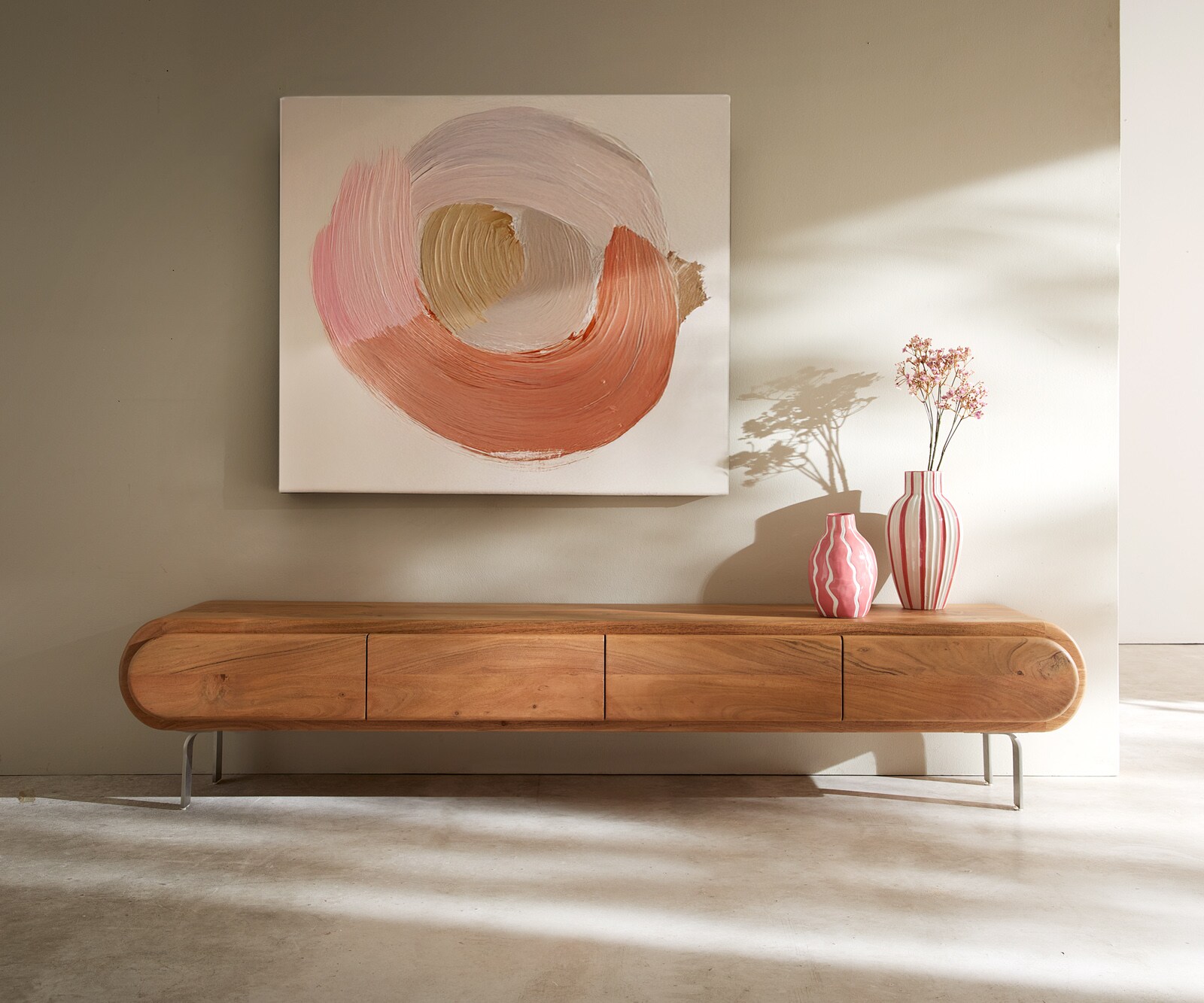Meuble-TV Sohara 175 cm acacia naturel 4 portes pied en L argenté 1
