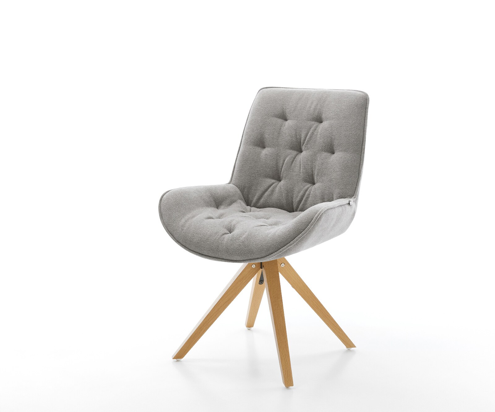 Chaise-pivotante Taimi-Flex tissu structuré doux gris pied en bois angulaire naturel pivotement sur 180°