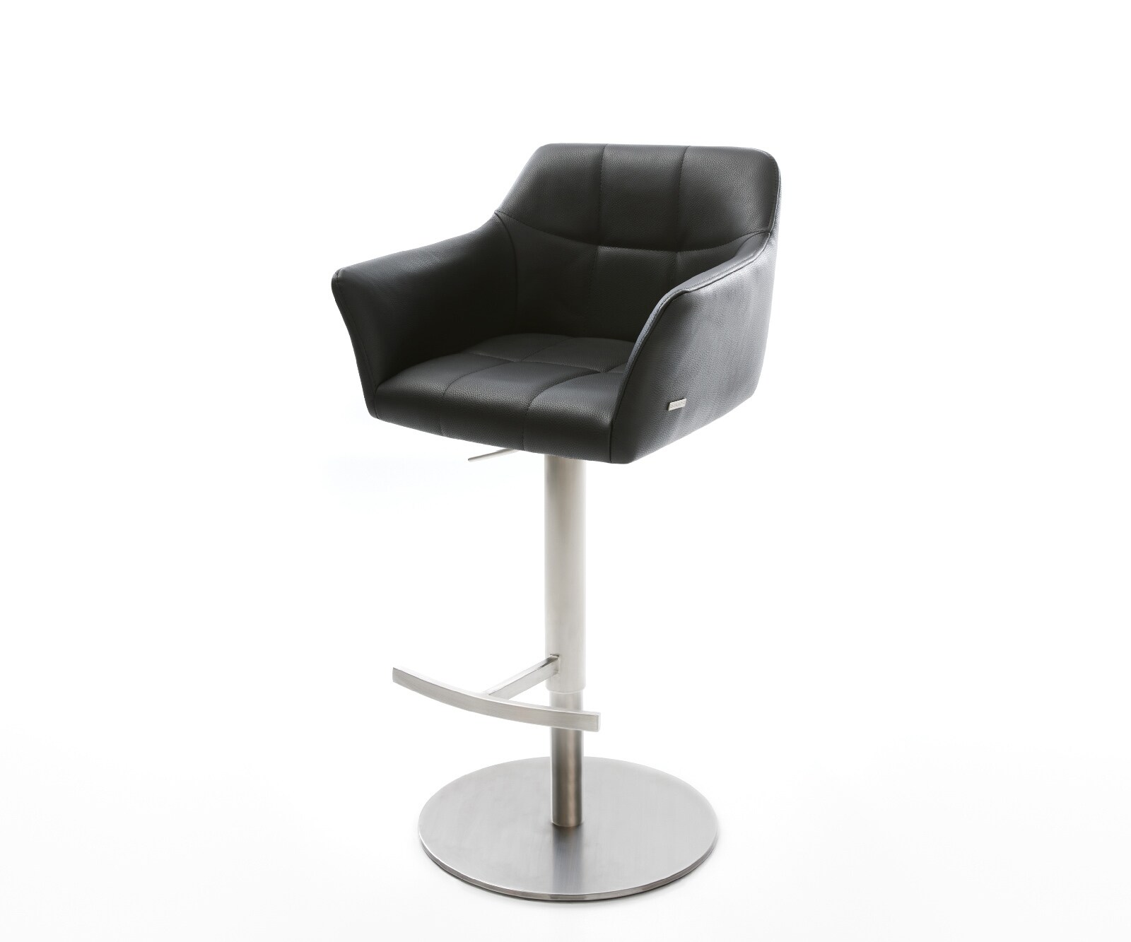 Chaise-de-bar Yulo-Flex cuir véritable noir pied pivotant réglable en hauteur acier inoxydable