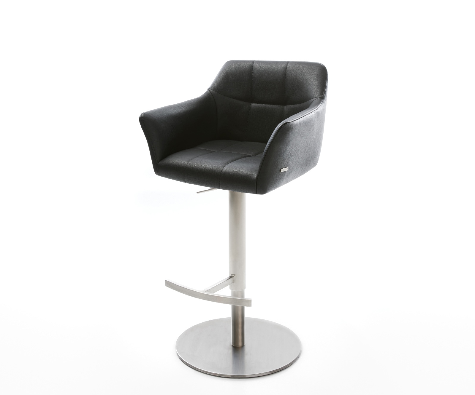 Chaise-de-bar Yulo-Flex cuir véritable noir pied pivotant réglable en hauteur acier inoxydable Chaise-de-bar Yulo-Flex cuir véritable noir pied pivotant réglable en hauteur acier inoxydable