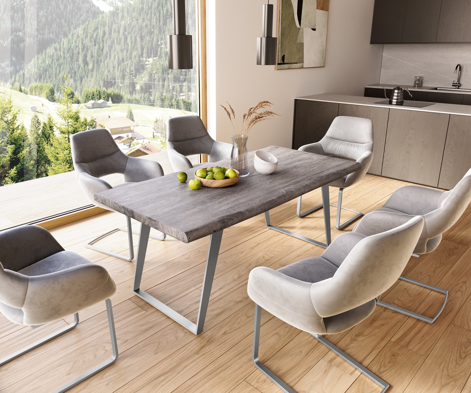 Table-à-manger Edge 180x90 XL acacia platine métal incliné Live-Edge 7