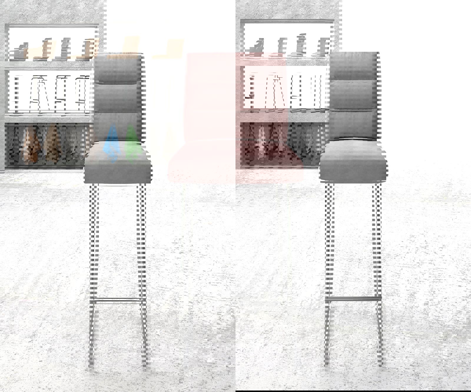 Chaise-de-bar Pela-Flex velours rosé cadre de patins acier inoxydable 1 Chaise-de-bar Pela-Flex velours rosé cadre de patins acier inoxydable 1