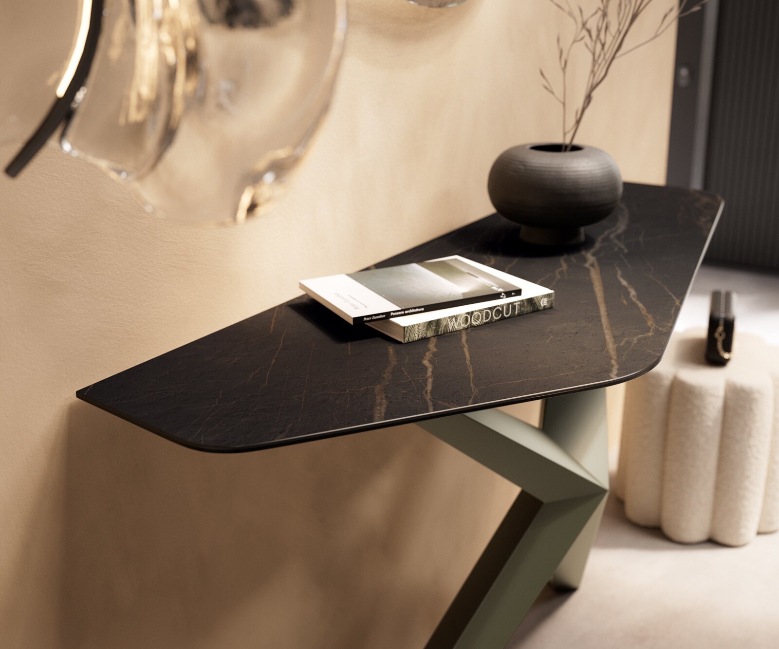 Console Edge Polygonal 140x50 cm Céramique Laminam® Noir Desir Braun Zentharo Métal Effektfinish Titan 6