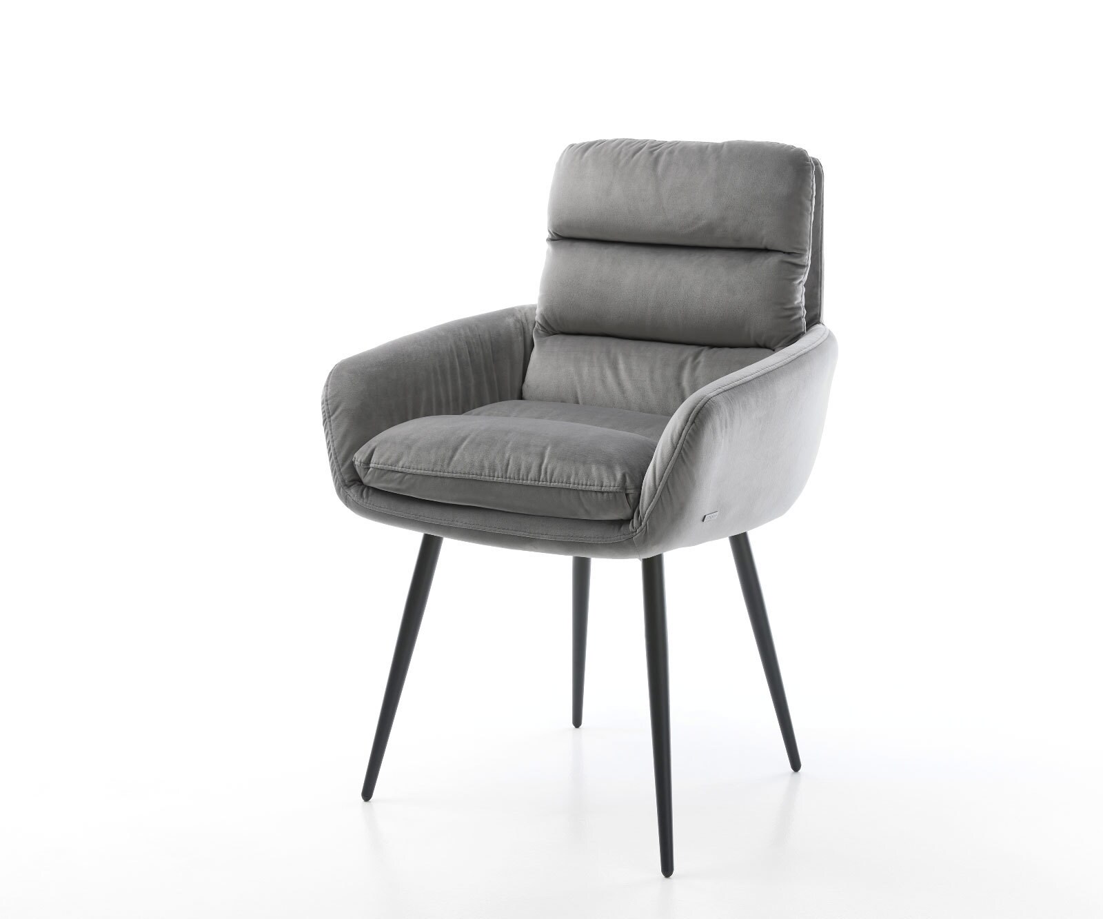 Chaise-de-salle-à-manger Abelia-Flex avec accoudoirs velours gris 4 pieds coniques noir
