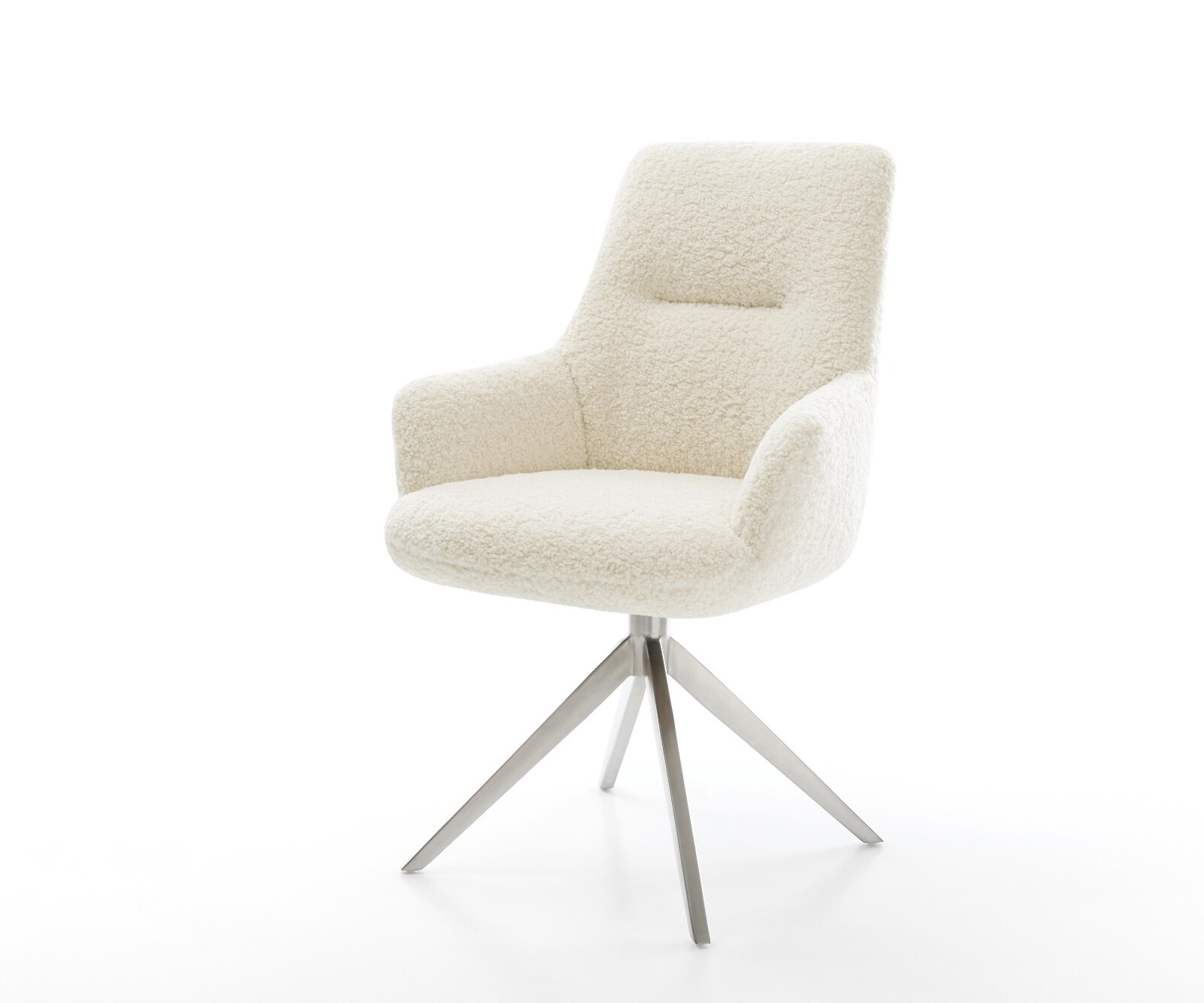 Chaise-pivotante Zelia-Flex avec accoudoirs tissu teddy beige pied croisé large acier inoxydable pivotement sur 360° fonction bascule resorts ensachés