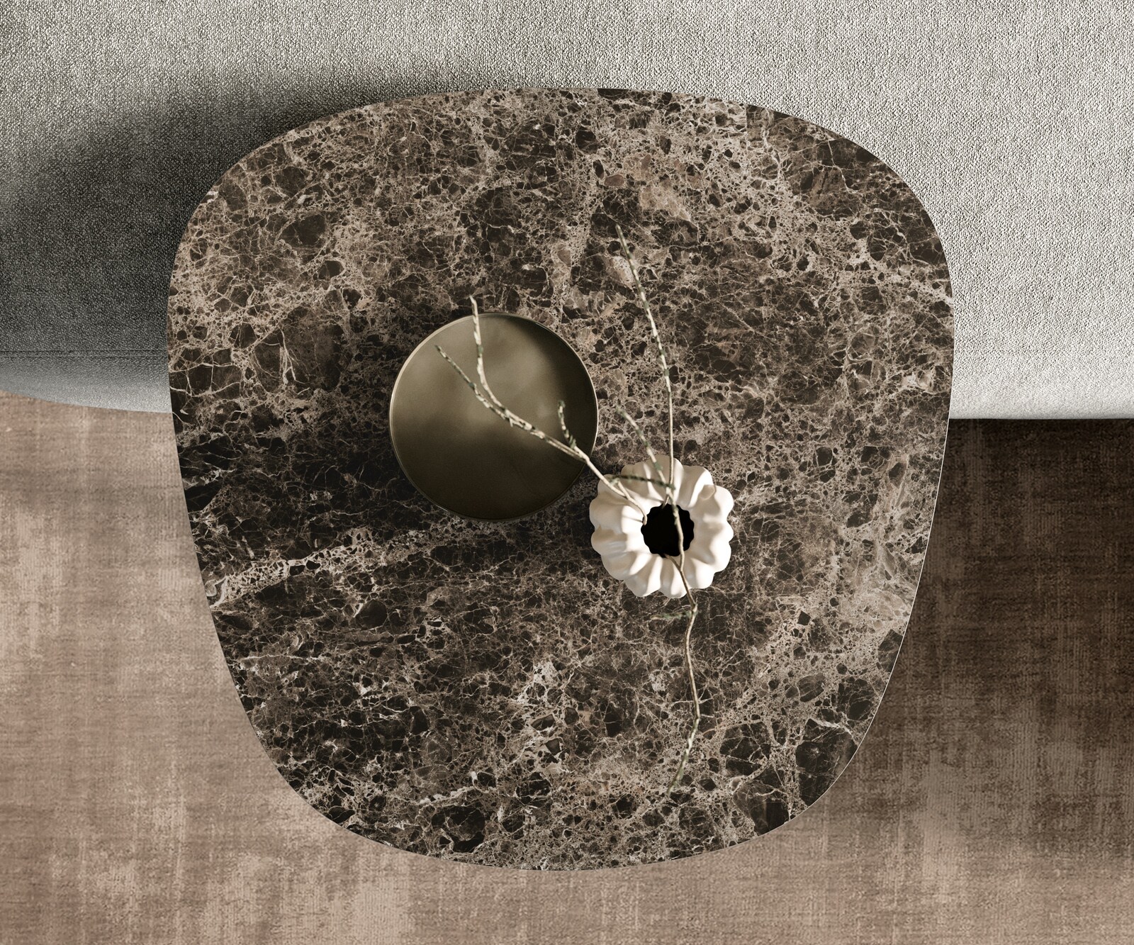 table d’appoint Edge bateau 60x60 cm céramique Emperador Extra Lucidato brun foncé Eleny métal noir 3