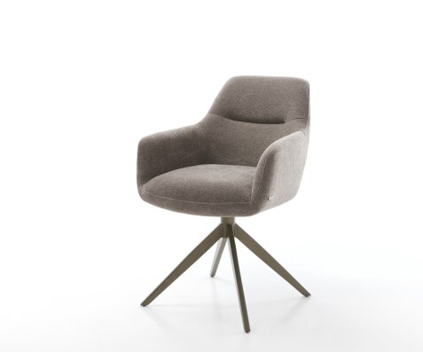 Chaise-pivotante Pejo-Flex tissu structuré doux taupe pied croisé large aspect titane pivotement sur 360° fonction bascule ressorts ensachés