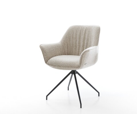 Chaise-de-salle-à-manger Keila-Flex avec accoudoirs tissu tissé doux beige pied croisé conique noir